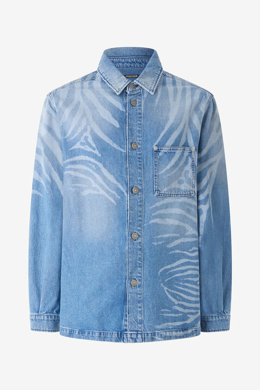 RC Denim Shirt With Tiger Skin Print Light blue URJ775-VMN73