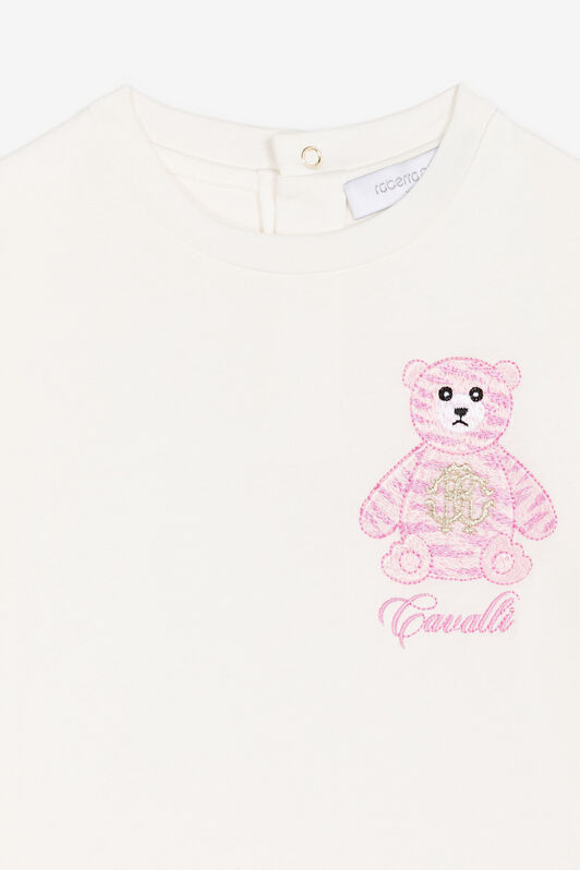 JU Teddy Bear-Embroidered Cotton T-Shirt White RJT606-JD001