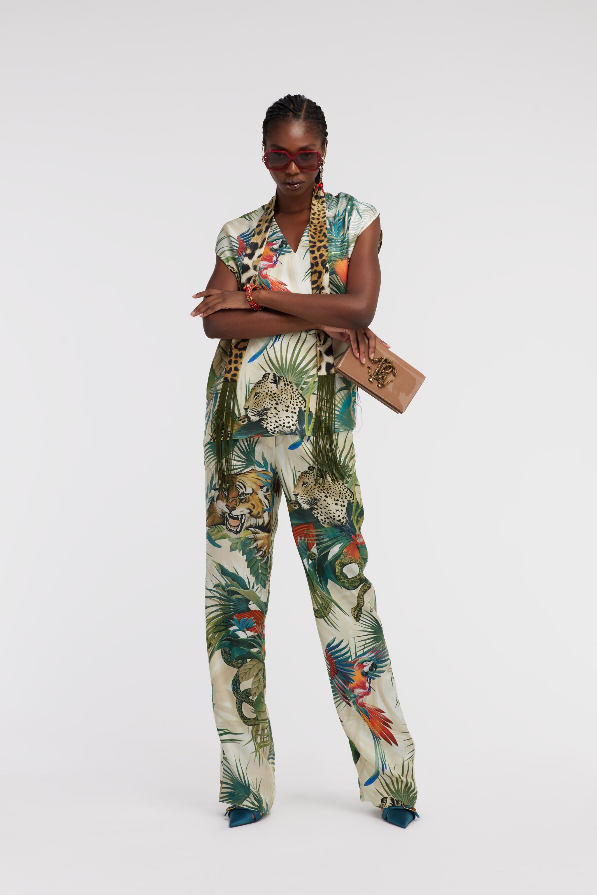 RC Jungle Print Silk Trousers Green SKT210-4QI88