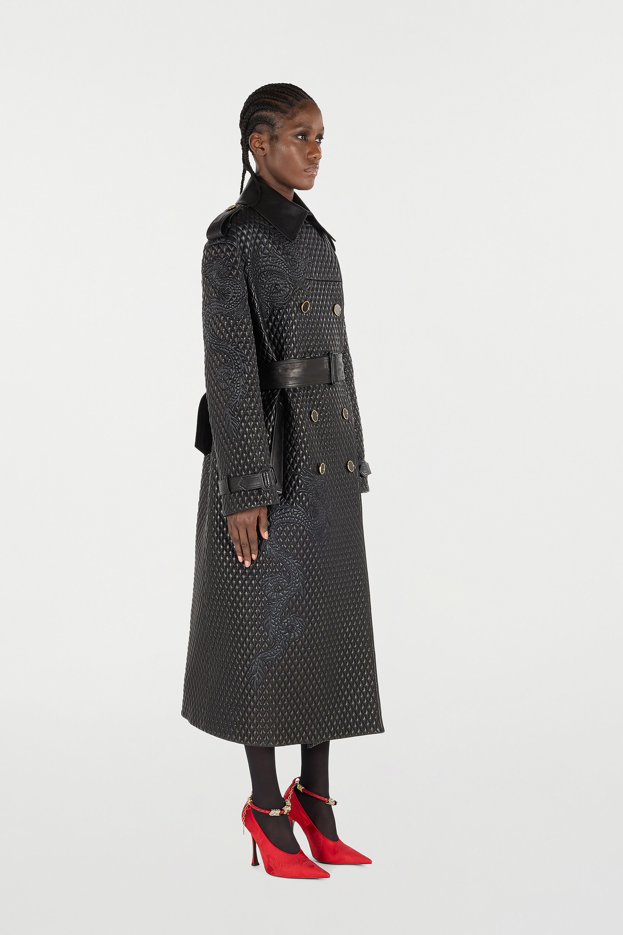 RC Long Trench Coat with Dragons Black VQP501-PN003