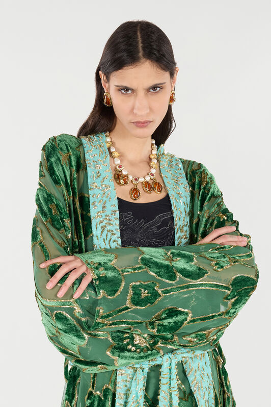 RC See-Through Robe with Floral Motif RC See-Through Robe with Floral Motif VERDE/ORO VKT502-FC007