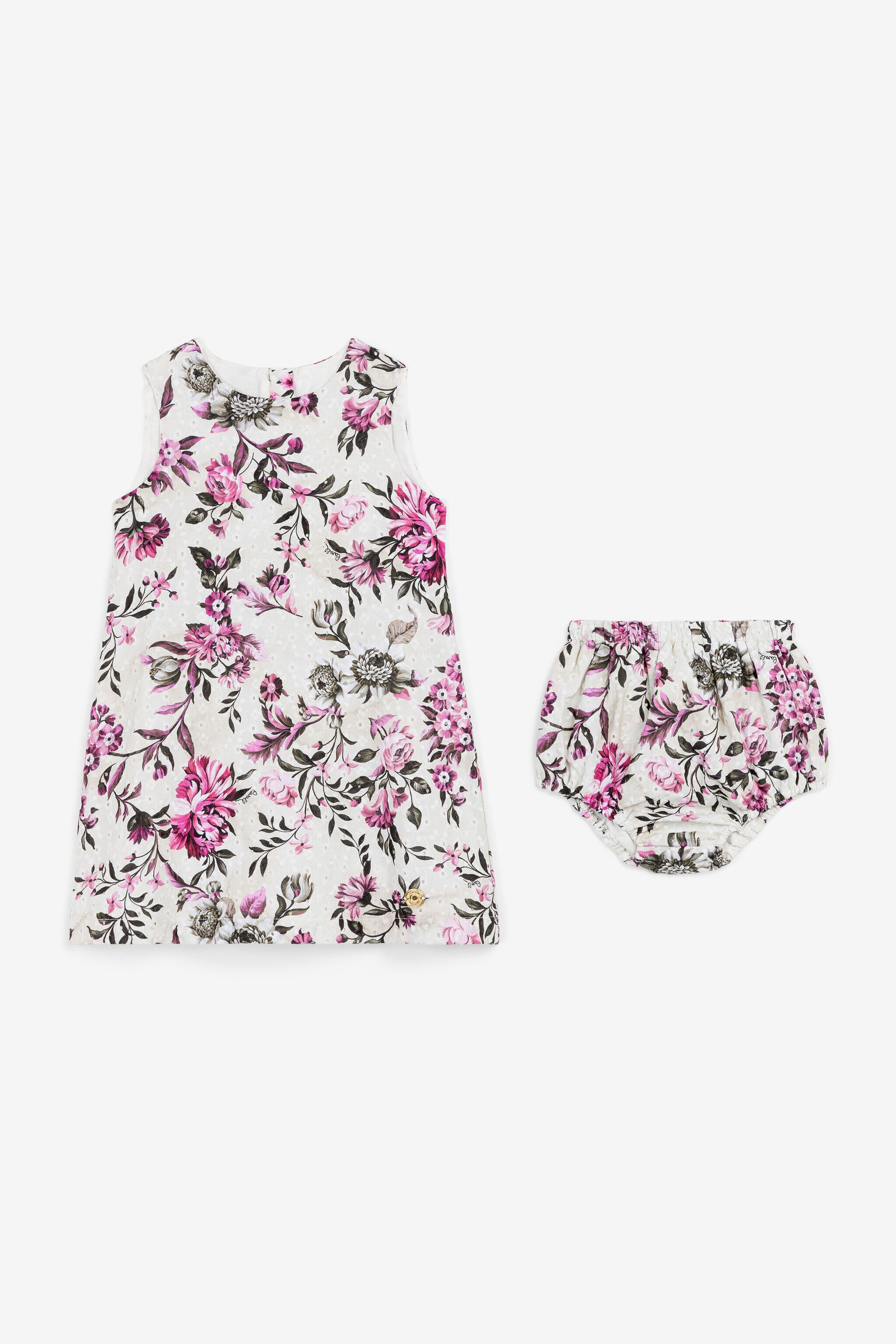 JU Flower-Print Broderie Anglaise Romper Set Pink OJT137-RP018