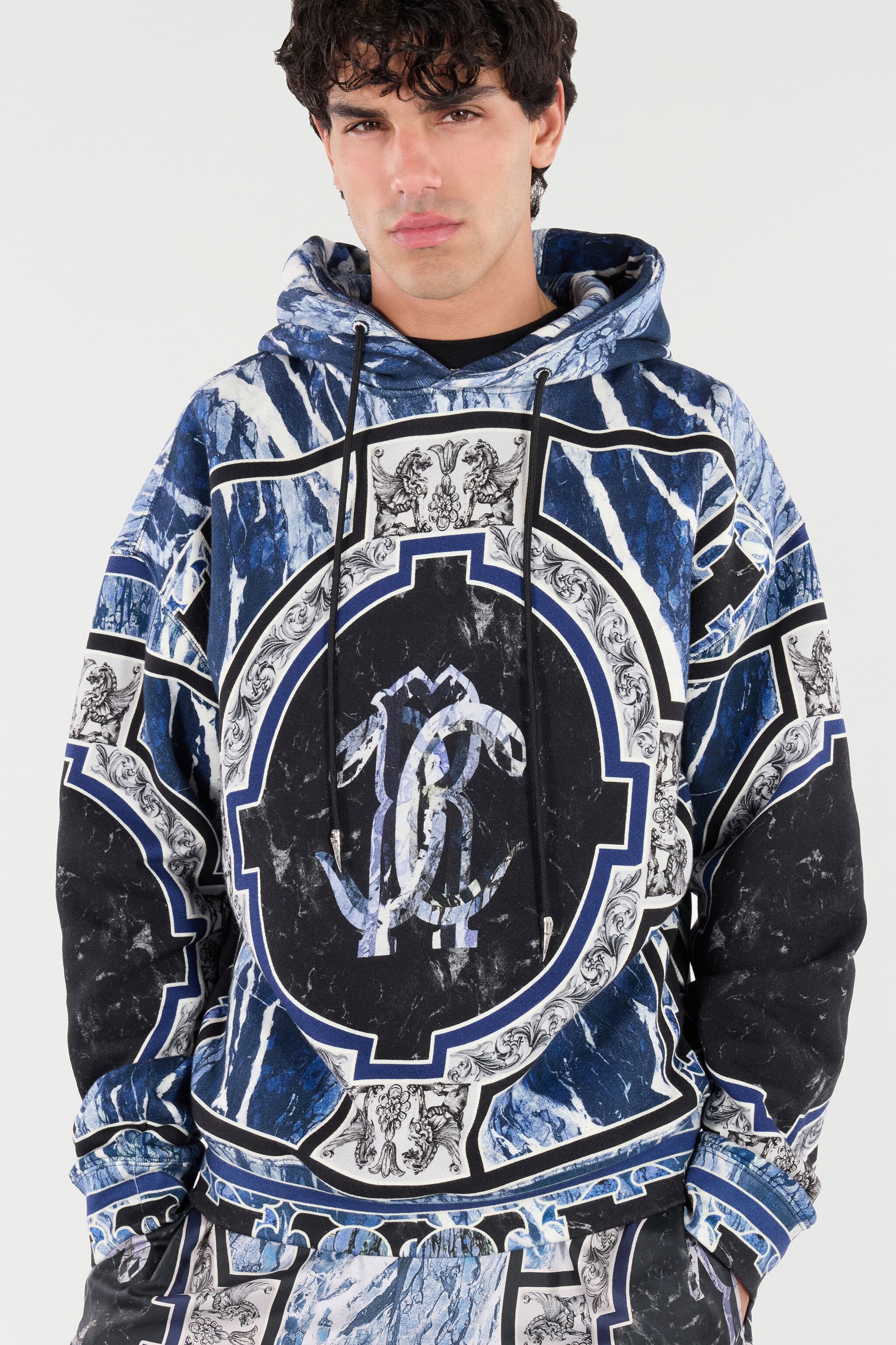 RC Sweatshirt With Marble Print And Embellishments Dark blue URT69A-5ON66