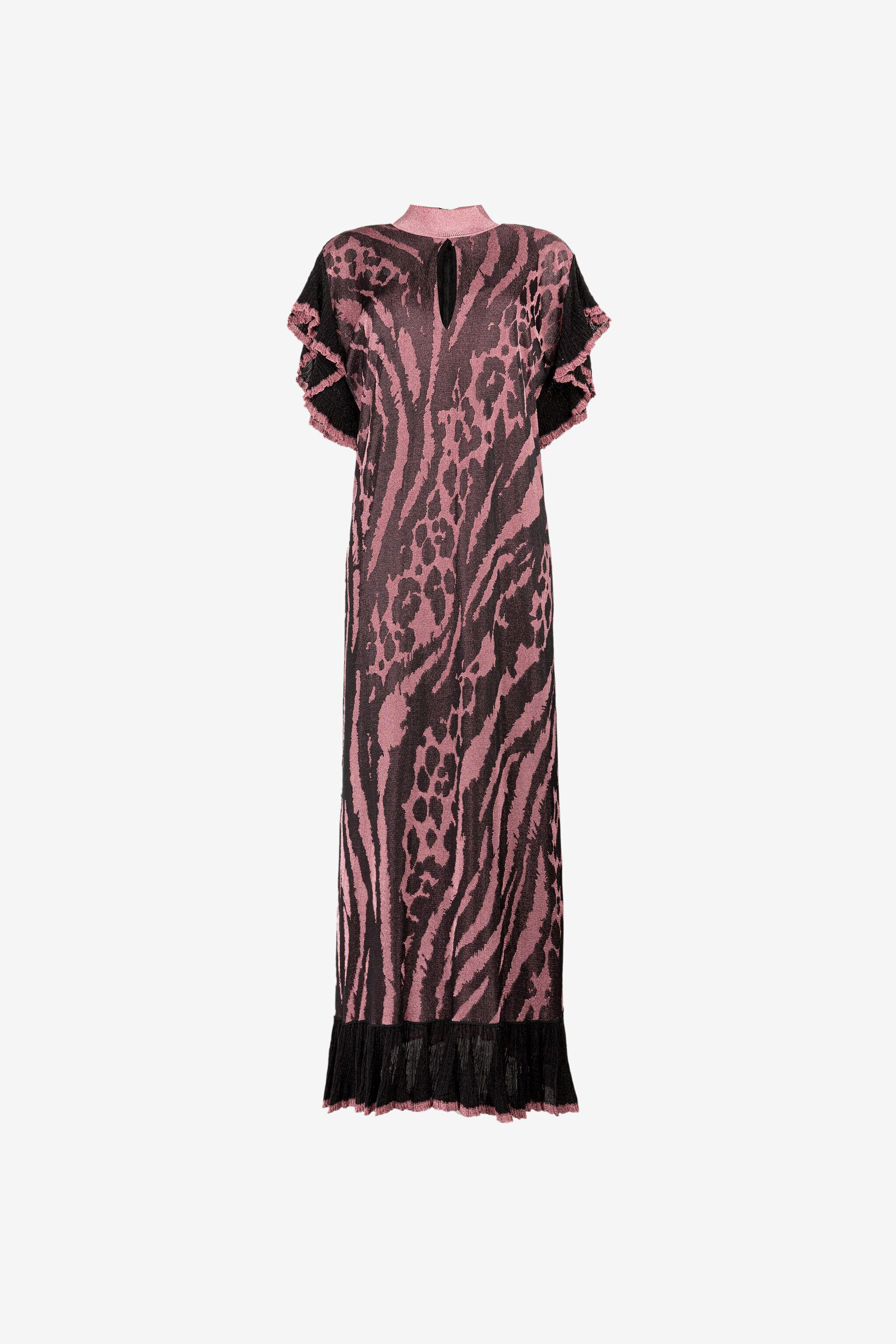 RC Abito jacquard con motivi Jaguar e Tiger ROSA/NERO OKM100-MI030