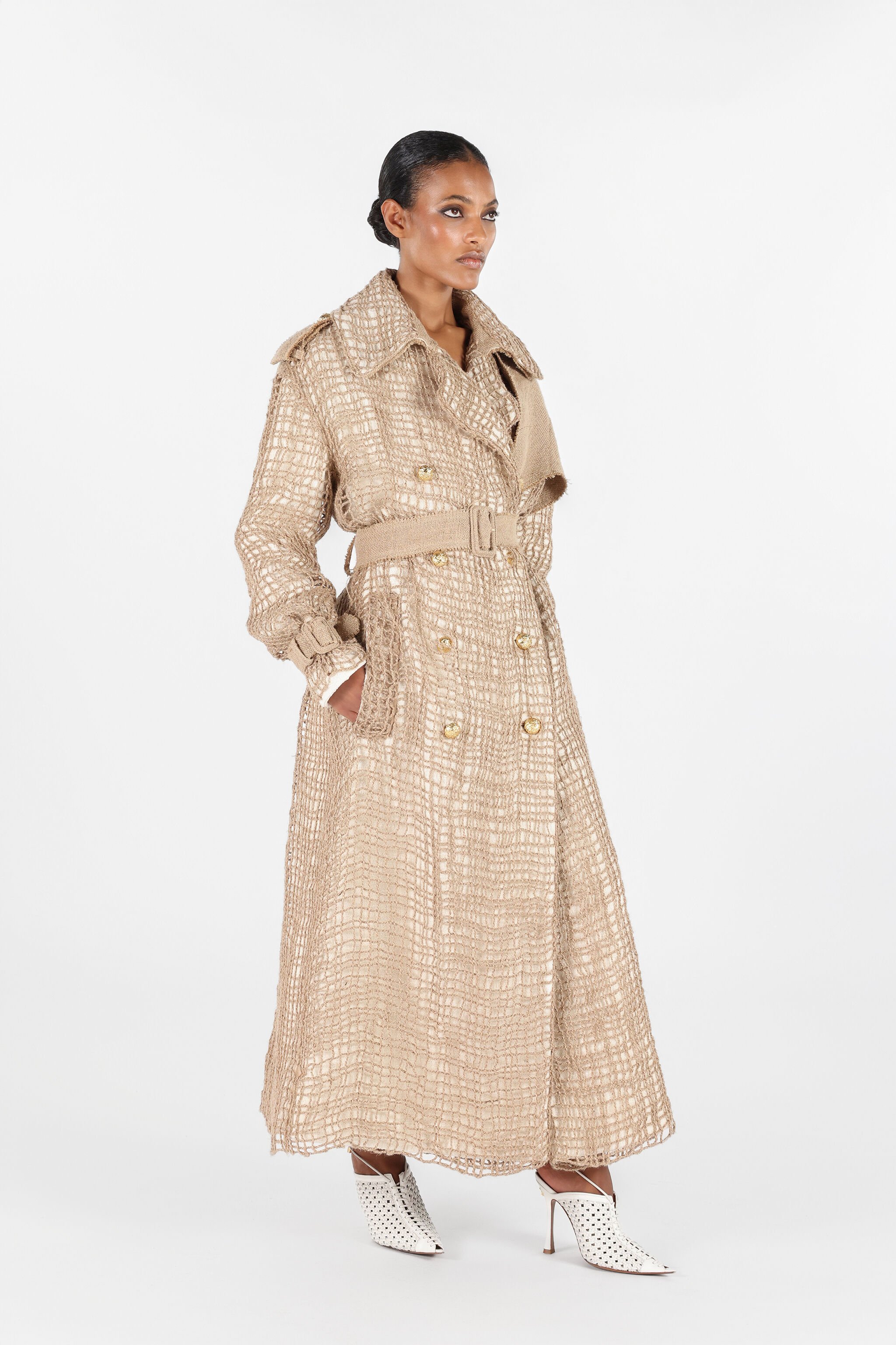 RC Grid Trench Coat with belt Light Brown UWR503-FY073