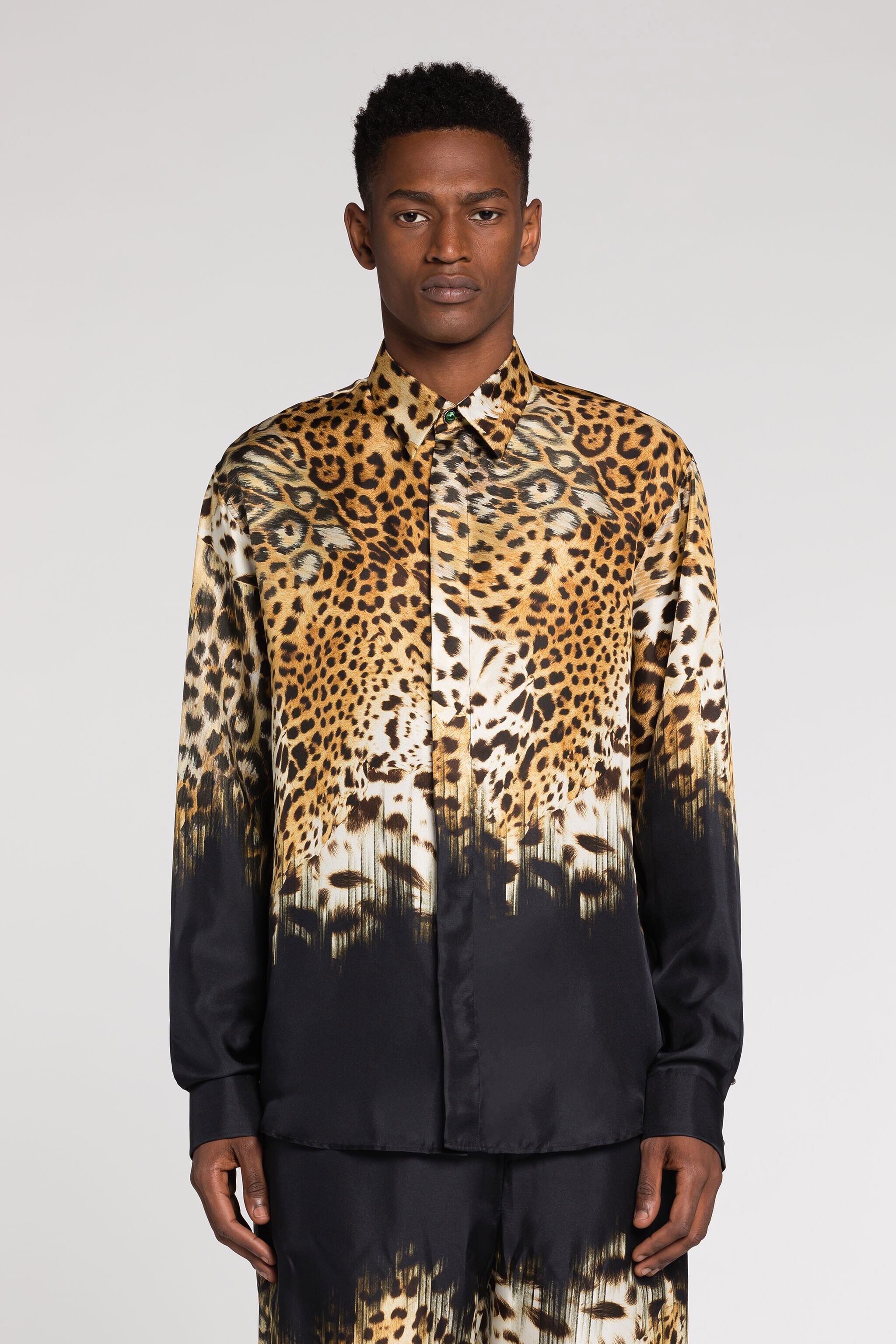 RC Leopard-Print Silk Shirt Light brown RRT715-2N411