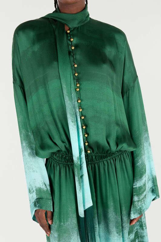 RC Shirt Dress in Pure Silk VERDE/PISCINA VKT123-CTP69