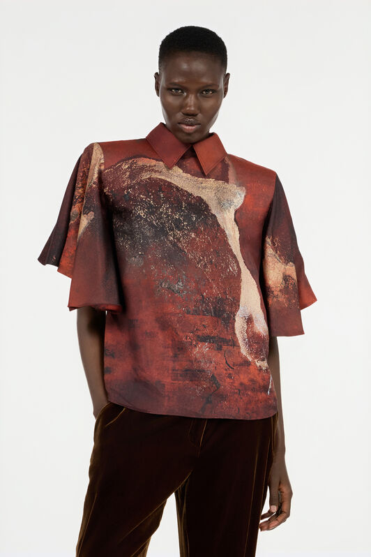 RC Red Silk Shirt With Marble Print RC Red Silk Shirt With Marble Print Red VWT702-OZQ74