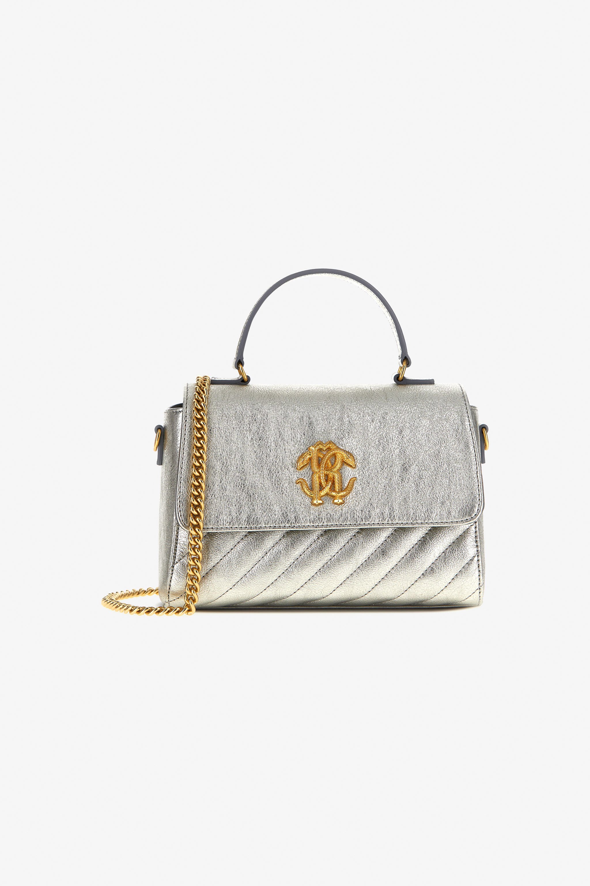 Mirror Snake Shoulder Bag in Silver for Women Roberto Cavalli