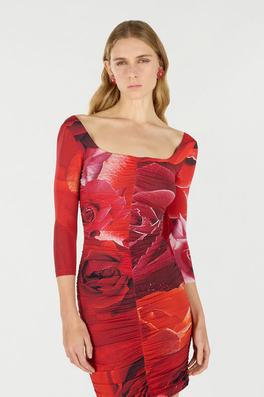 RC Rose-Print Mini Dress Red UKT103-LNN48