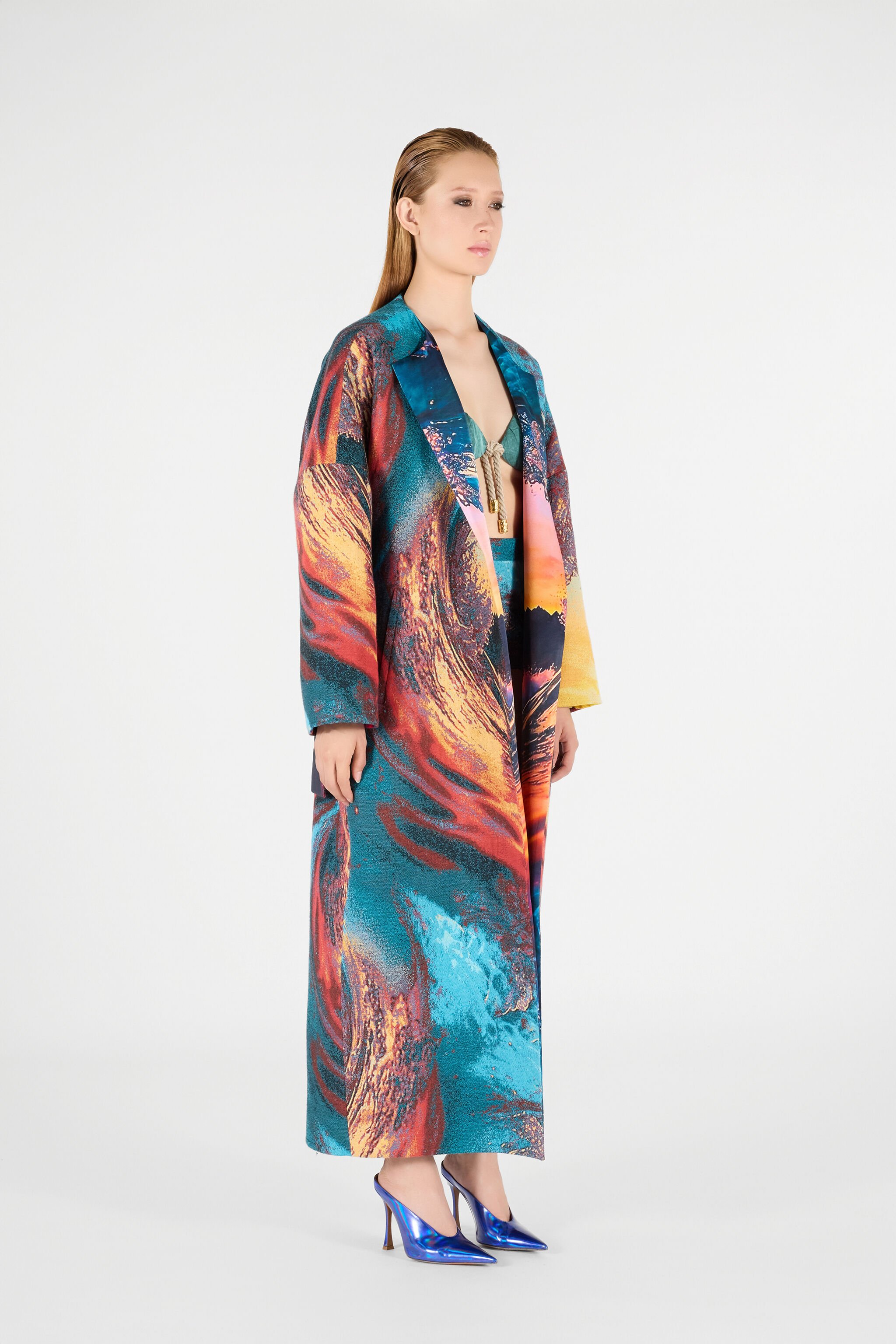 RC Itaca Print Coat with belt Blue/Orange UWT504-DJ091