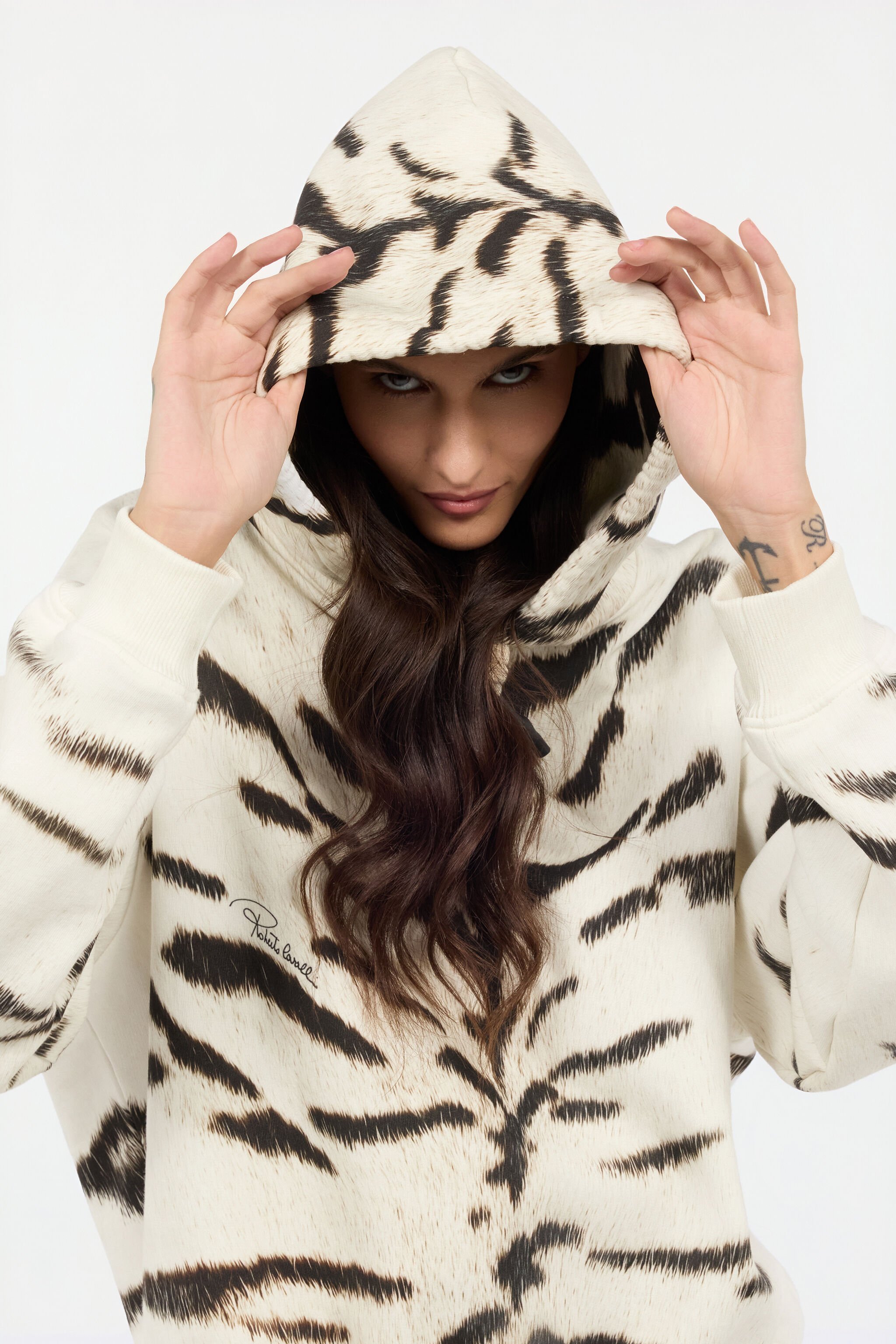 RC Woman Sweatshirt With White Tigresse OGAT X Roberto Cavalli Print Black/White UQT66A-2GA39