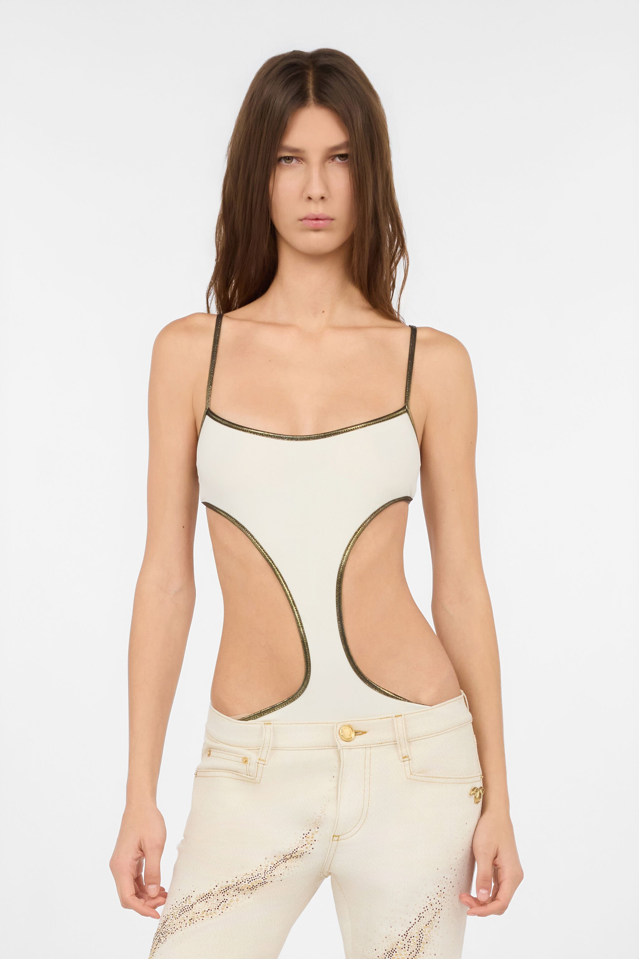 RC Brown One-piece Swimsuit with Cut-out IVORY WWW007-LL030