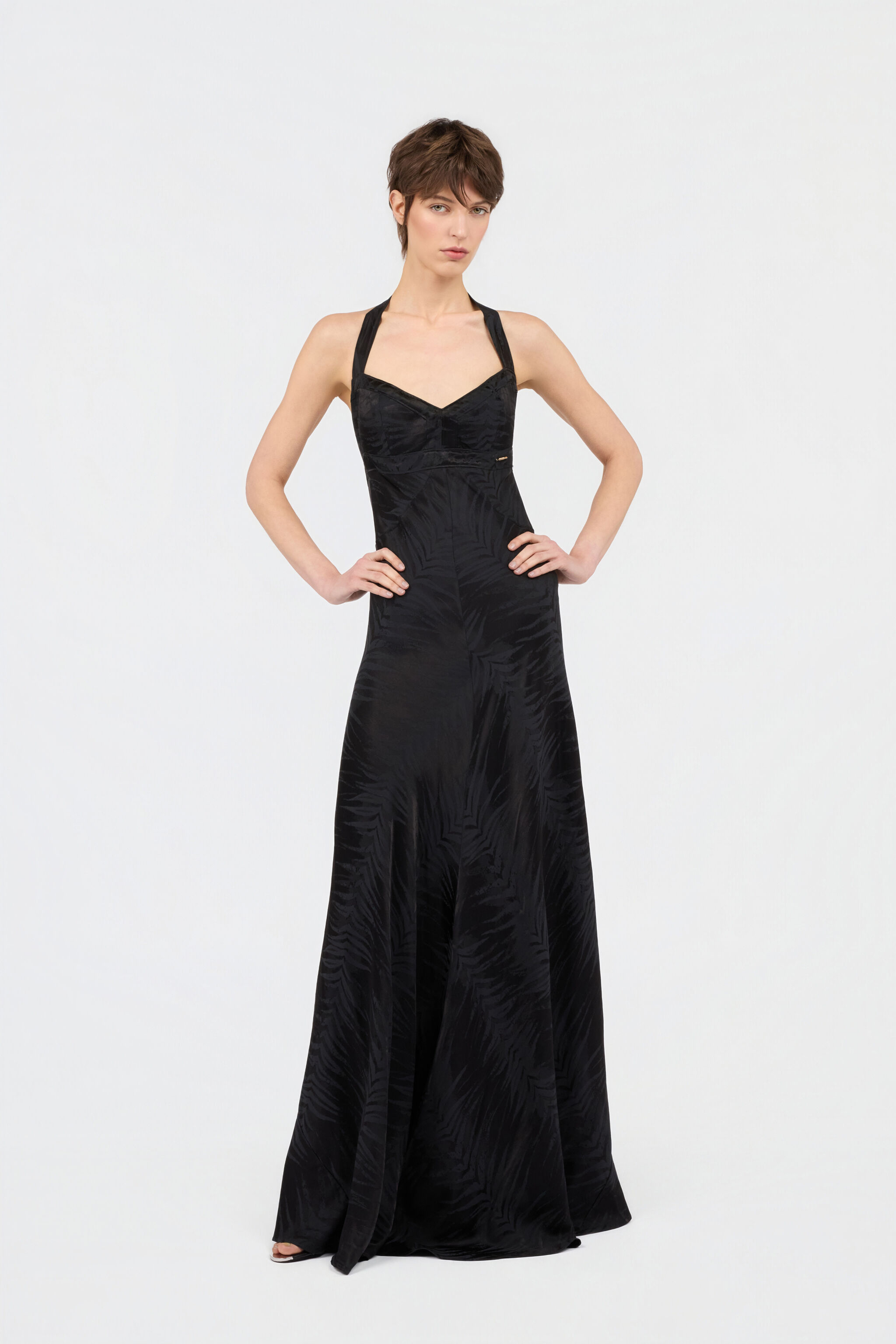 JC Black Maxi Dress With Tonal Natural Barb Pattern BLACK WFT299-WF697