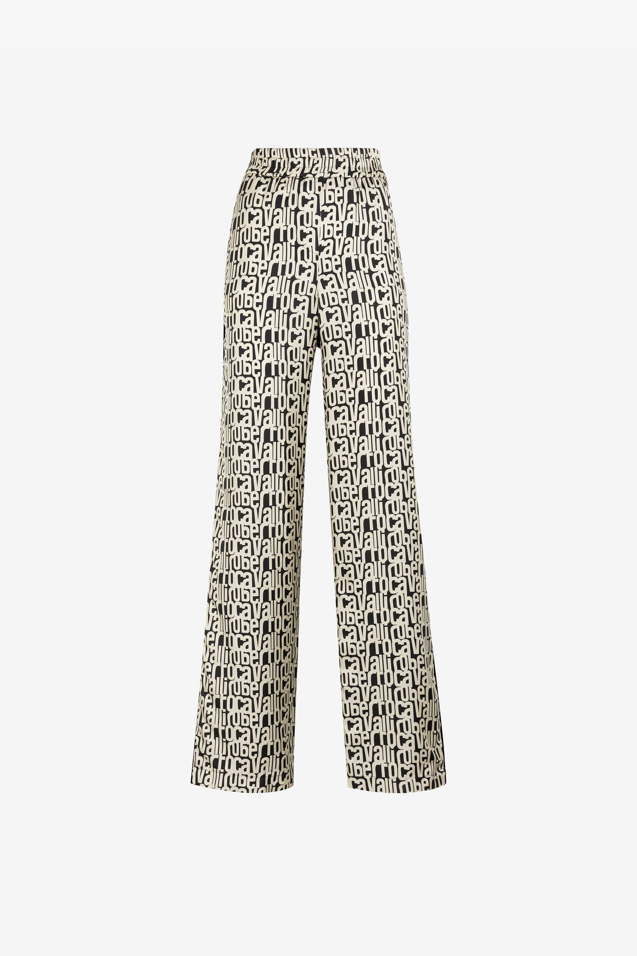 RC Logo-Print Silk Trousers Black/White RKT210-4QH82