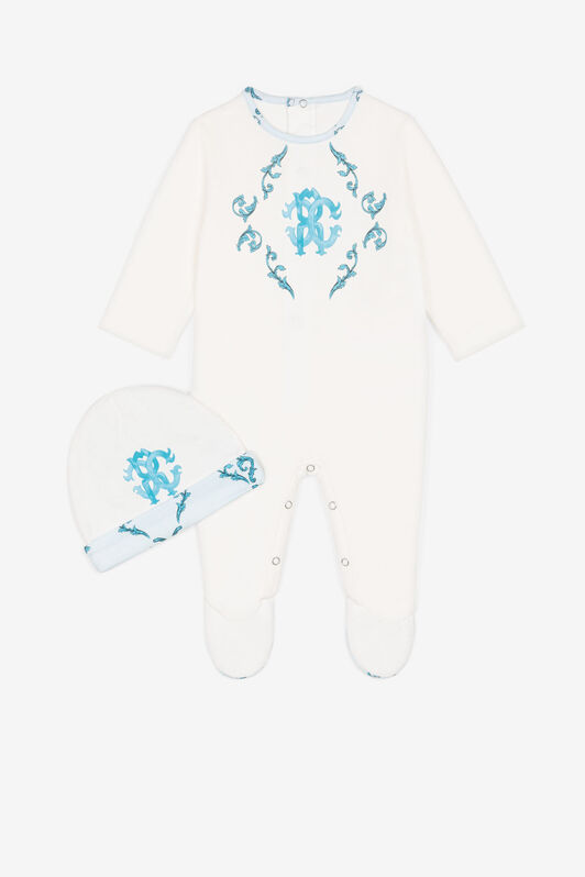 JU Monogram-pattern cotton babygrow set JU Monogram-pattern cotton babygrow set Light blue RJT853-JD001