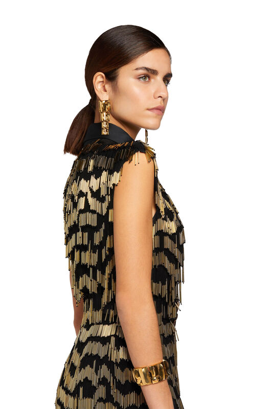 RC Beaded fringe mirror snake dress Black/Gold MQR132-SY001