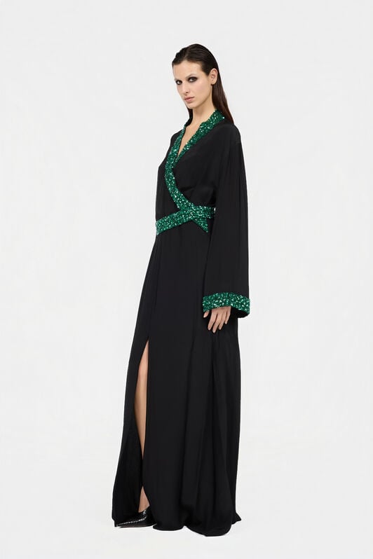 RC Seiden-Maxikleid mit verziertem Detail NERO/VERDE VWR197-SY001
