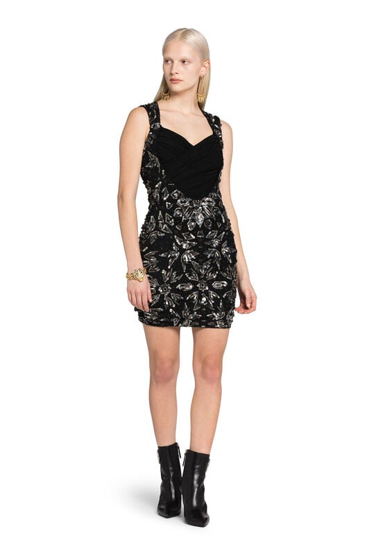 RC Floral Bead-Embellished Mini Dress Negro IWR146-JJ050