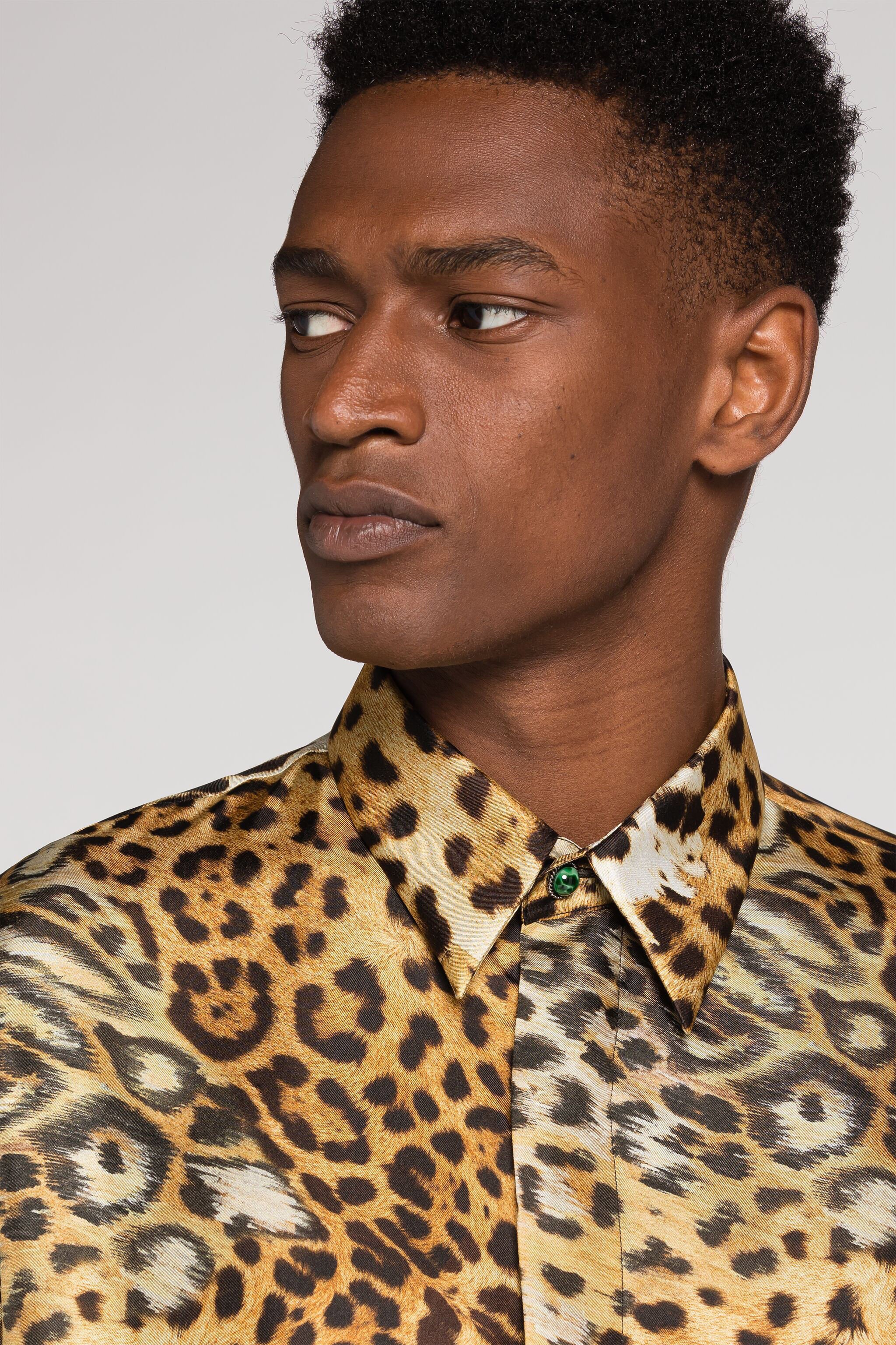 RC Leopard-Print Silk Shirt Light brown RRT715-2N411