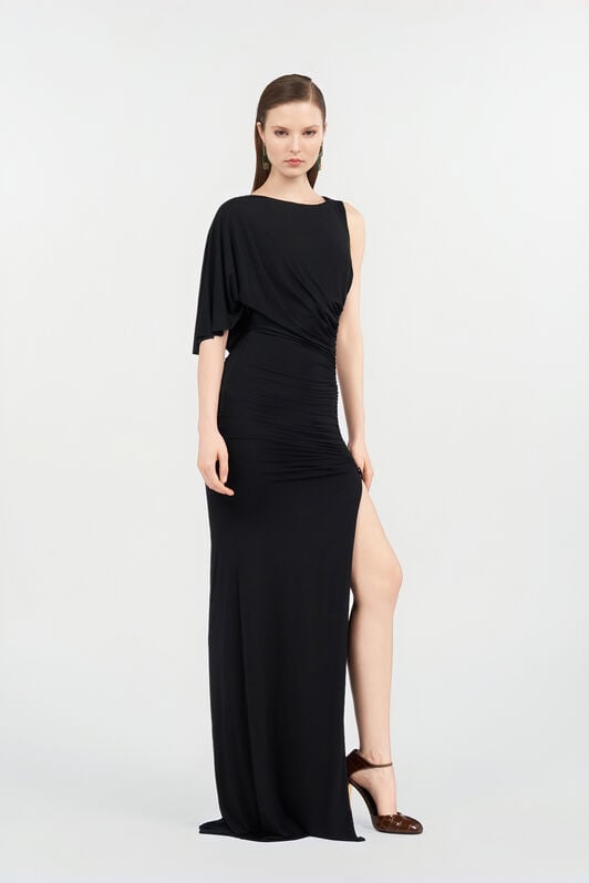 RC Asymmetric Draped Maxi Dress BLACK WKT144-LL006