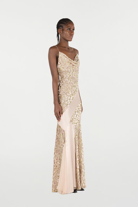 RC Slip-Style Long Dress with Animal Print ROSA/ORO VQT127-FC005
