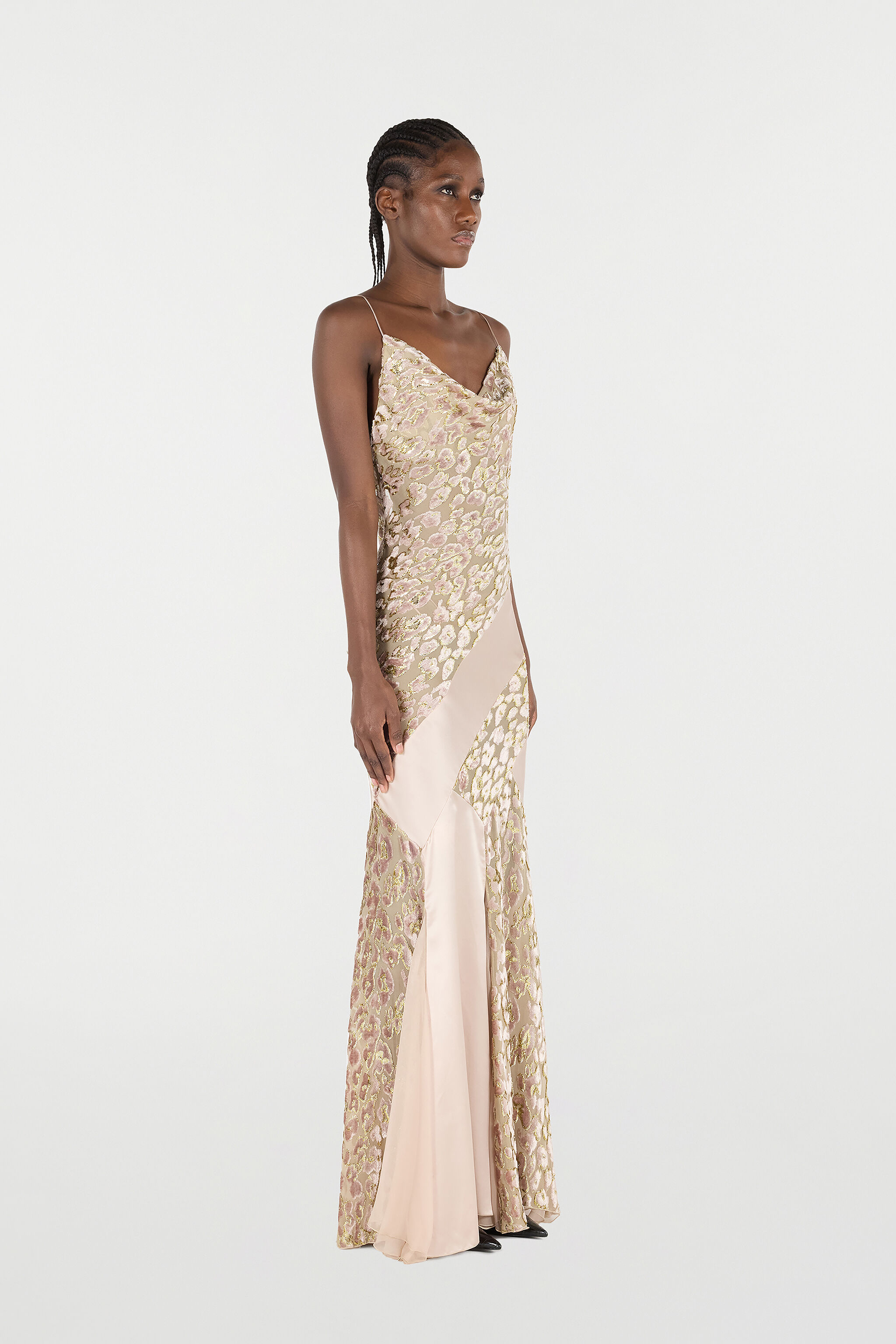RC Slip-Style Long Dress with Animal Print ROSA/ORO VQT127-FC005