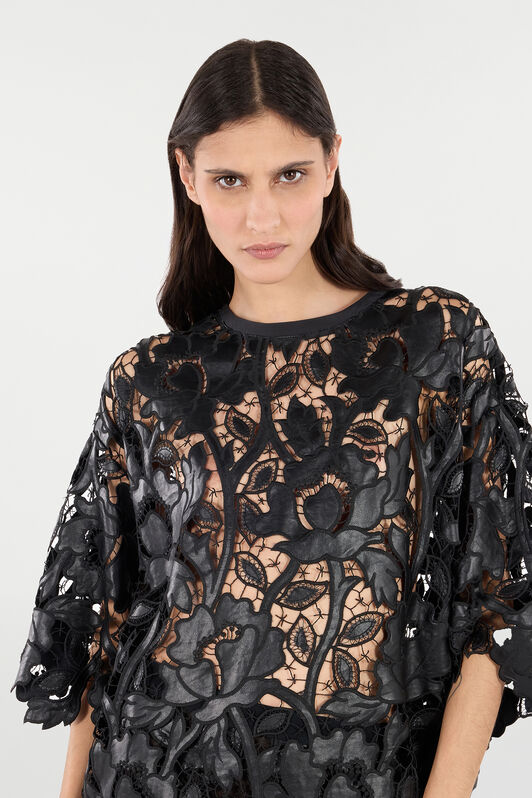 RC Macramé Floral Lace Top Black VQT610-FT051