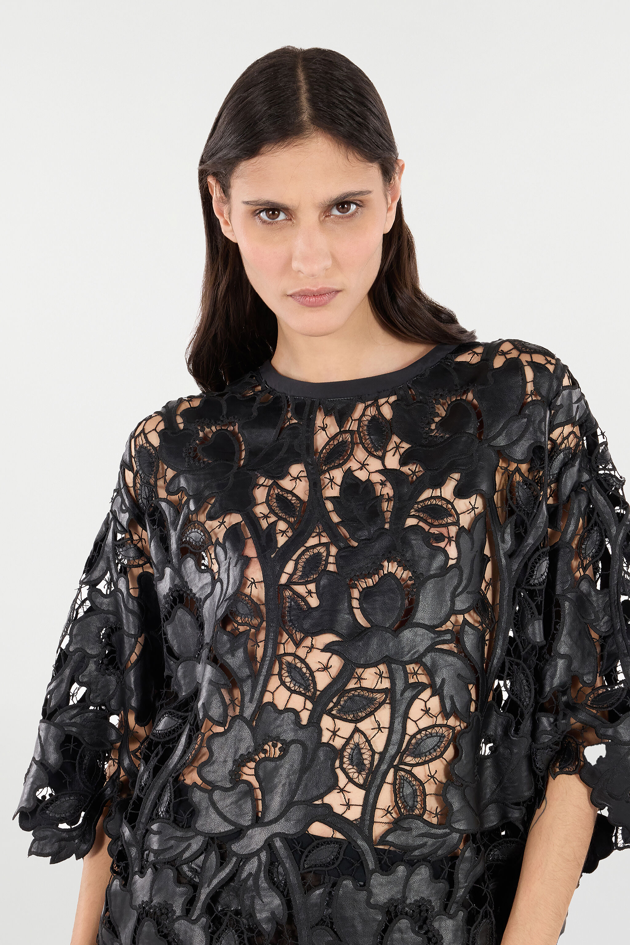 RC Macramé Floral Lace Top Black VQT610-FT051