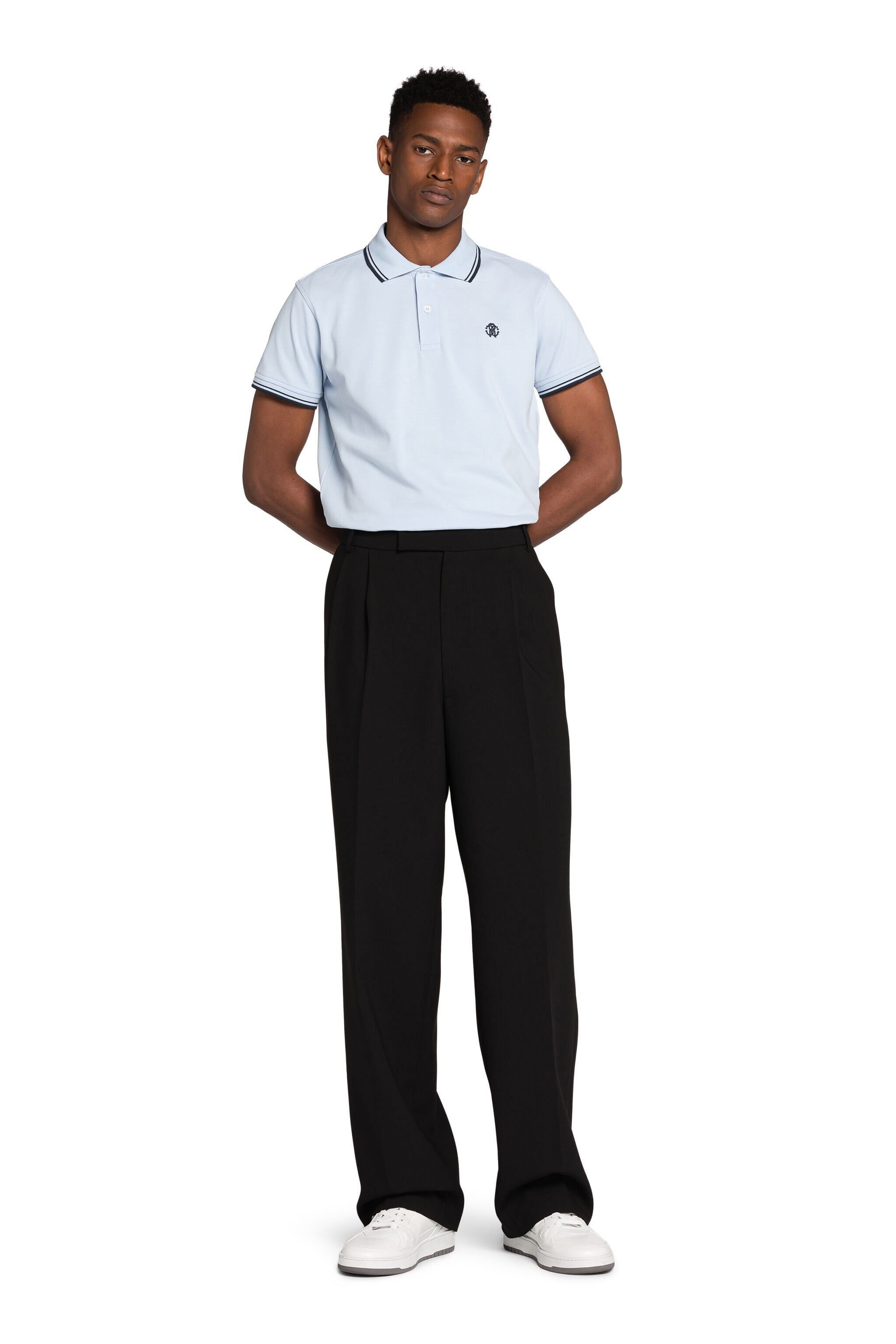 RC RC Monogram-Embroidered Polo Shirt Bleu clair KOT60A-KB017