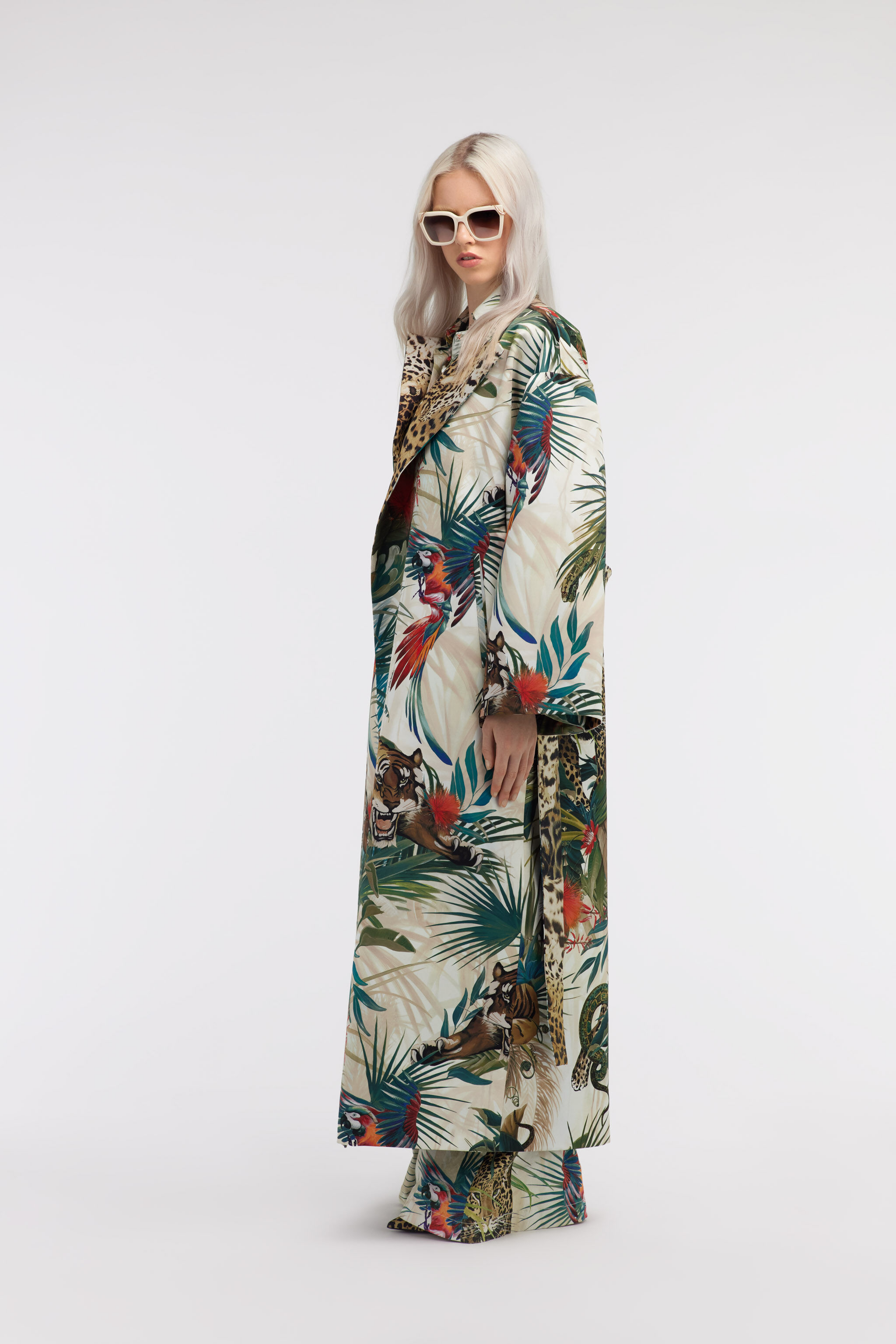 RC Jungle Print Belted Robe Coat With Silk Details Green SKT501-SWI88