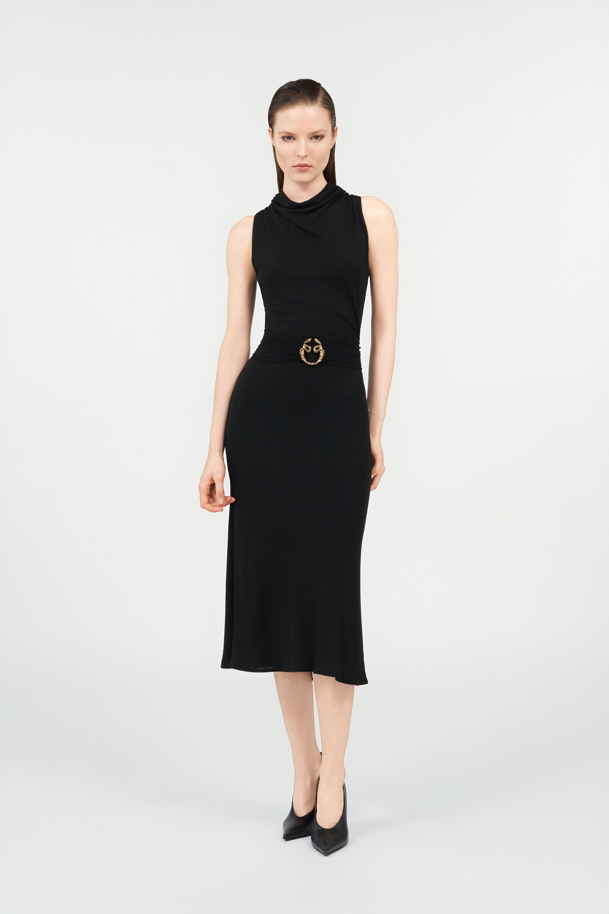 Midi Dress with Snake Detail in BLACK for Women | Roberto Cavalli®