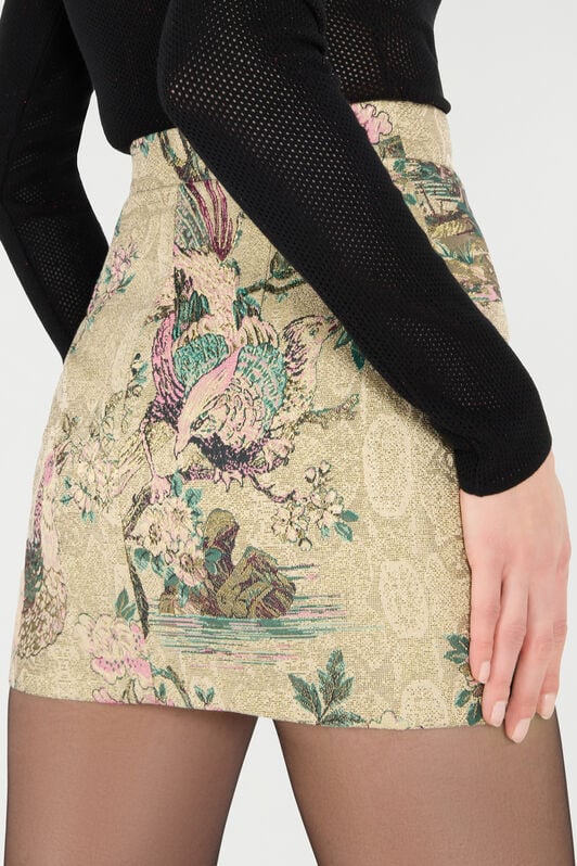 RC Mini Skirt with Floral and Pheasant Motif Ivory/Pink VKT308-DJ084
