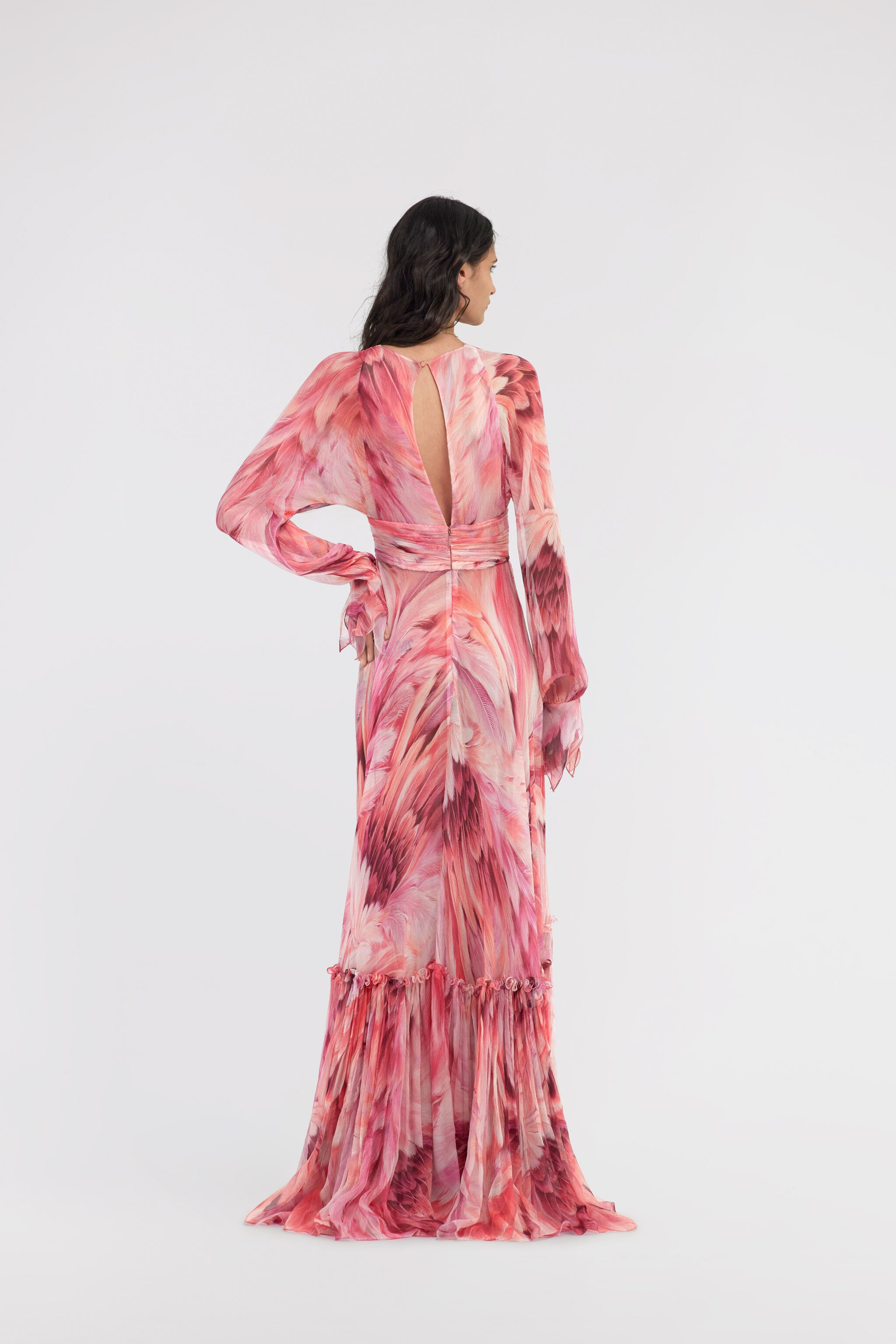 RC Long dress Plumage print Fuchsia SWT123-CKL71