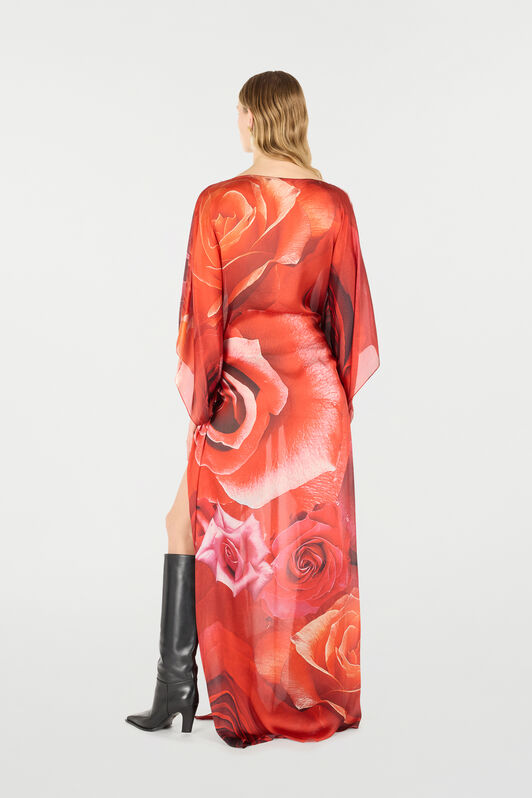 RC Langes Kleid mit Print Rose Rot UKT180-CTN48