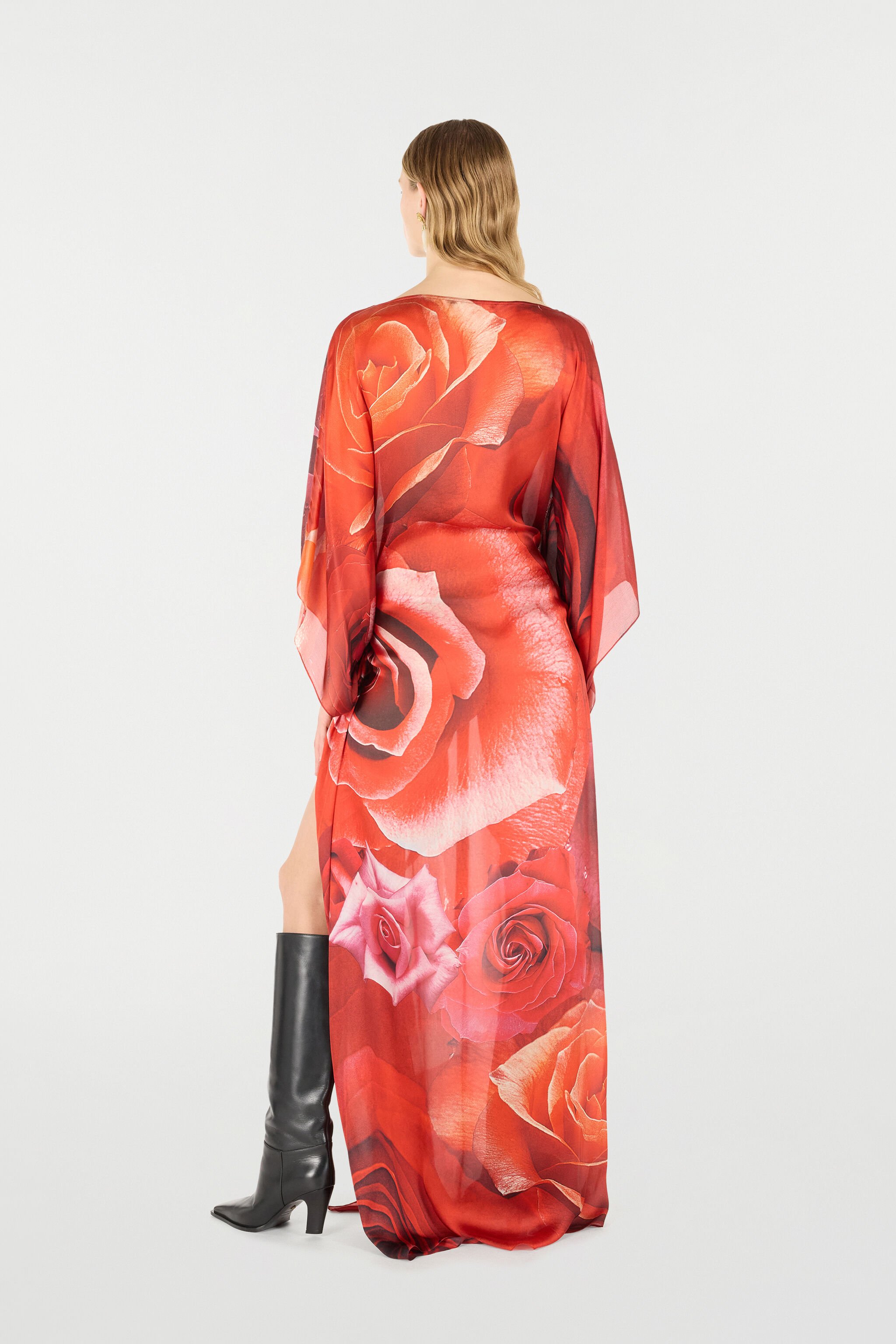 RC Langes Kleid mit Print Rose Rot UKT180-CTN48