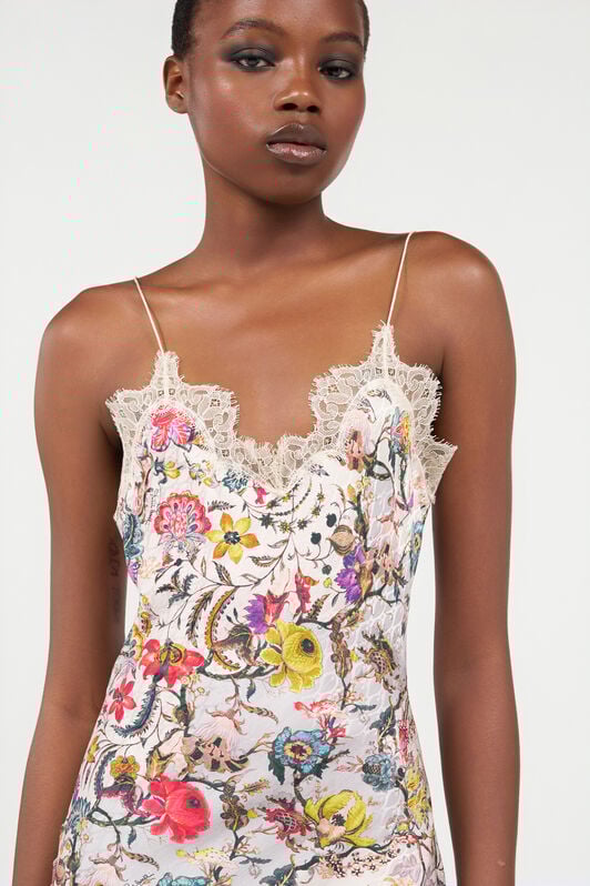 RC Long Silk Dress with Florentine Flowers Print BEIGE WQT110-RYR29