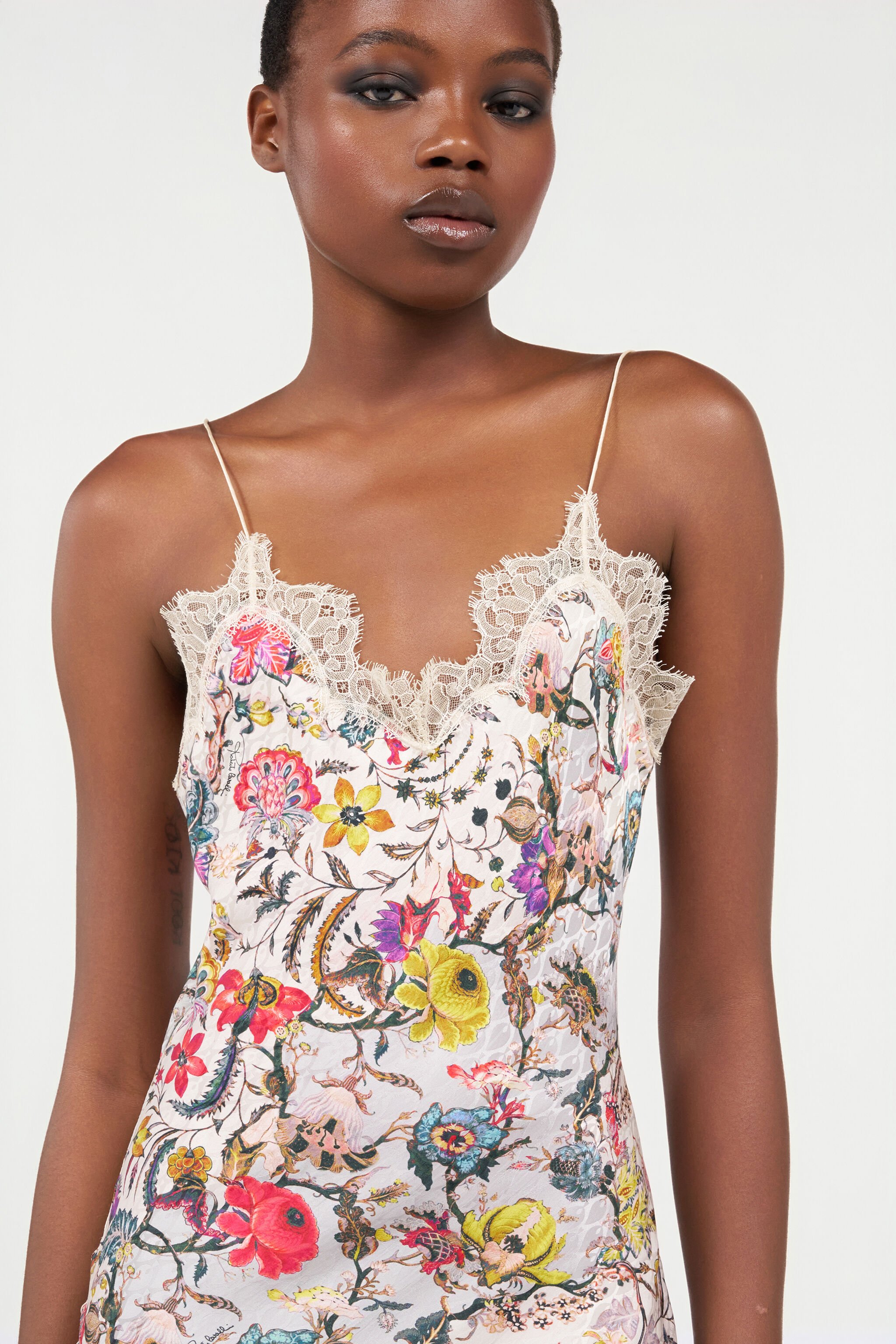 RC Long Silk Dress with Florentine Flowers Print BEIGE WQT110-RYR29