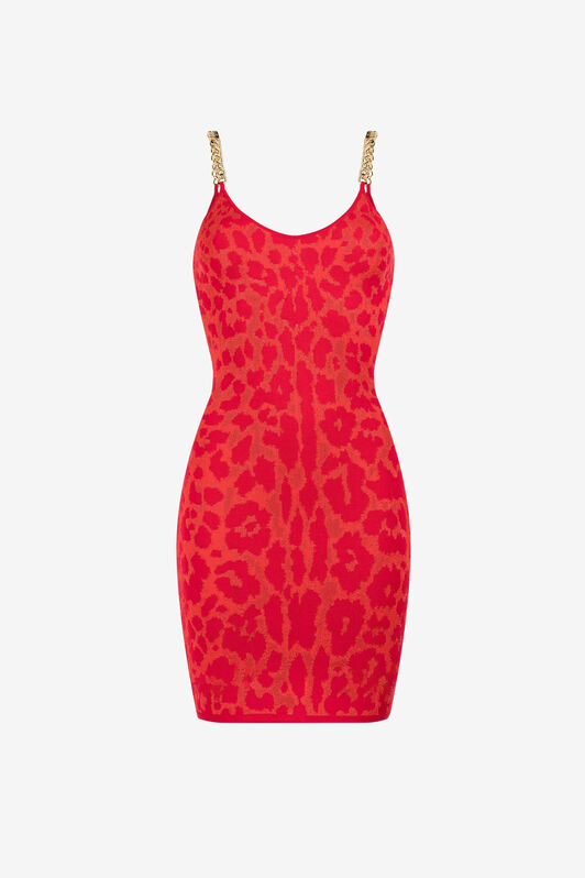 RC Vestido jaguar de jacquard con cadena Naranja OQM113-MA003