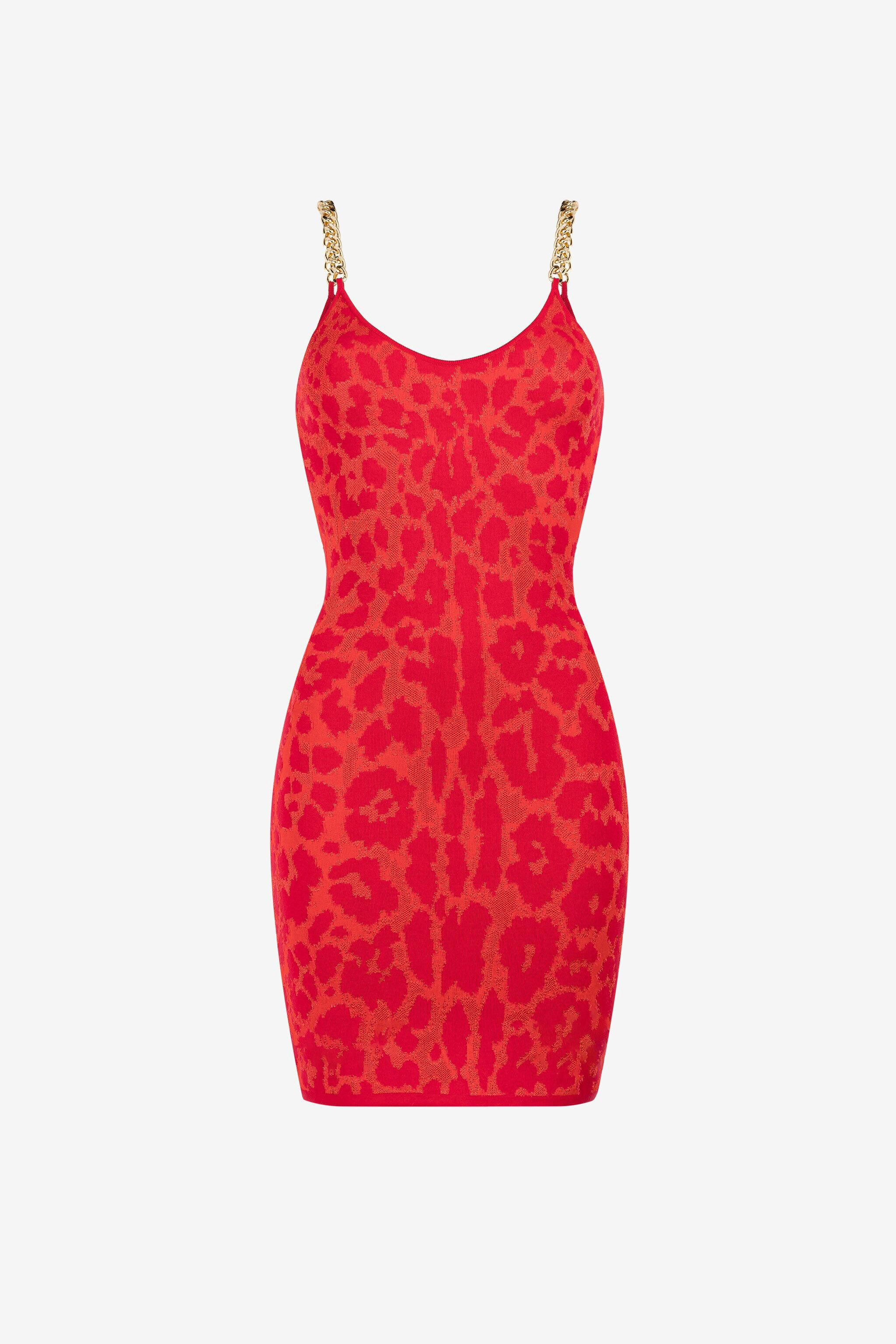 RC Vestido jaguar de jacquard con cadena Naranja OQM113-MA003