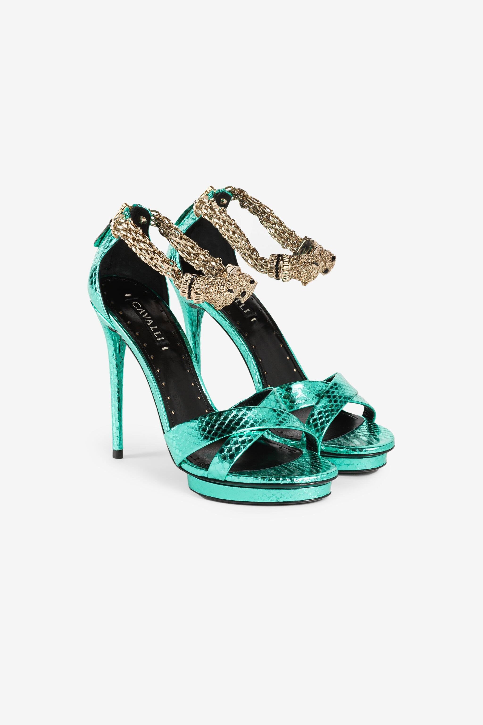 RC Crystal-Embellished Panther Head Sandals Light blue OQS032-PA001