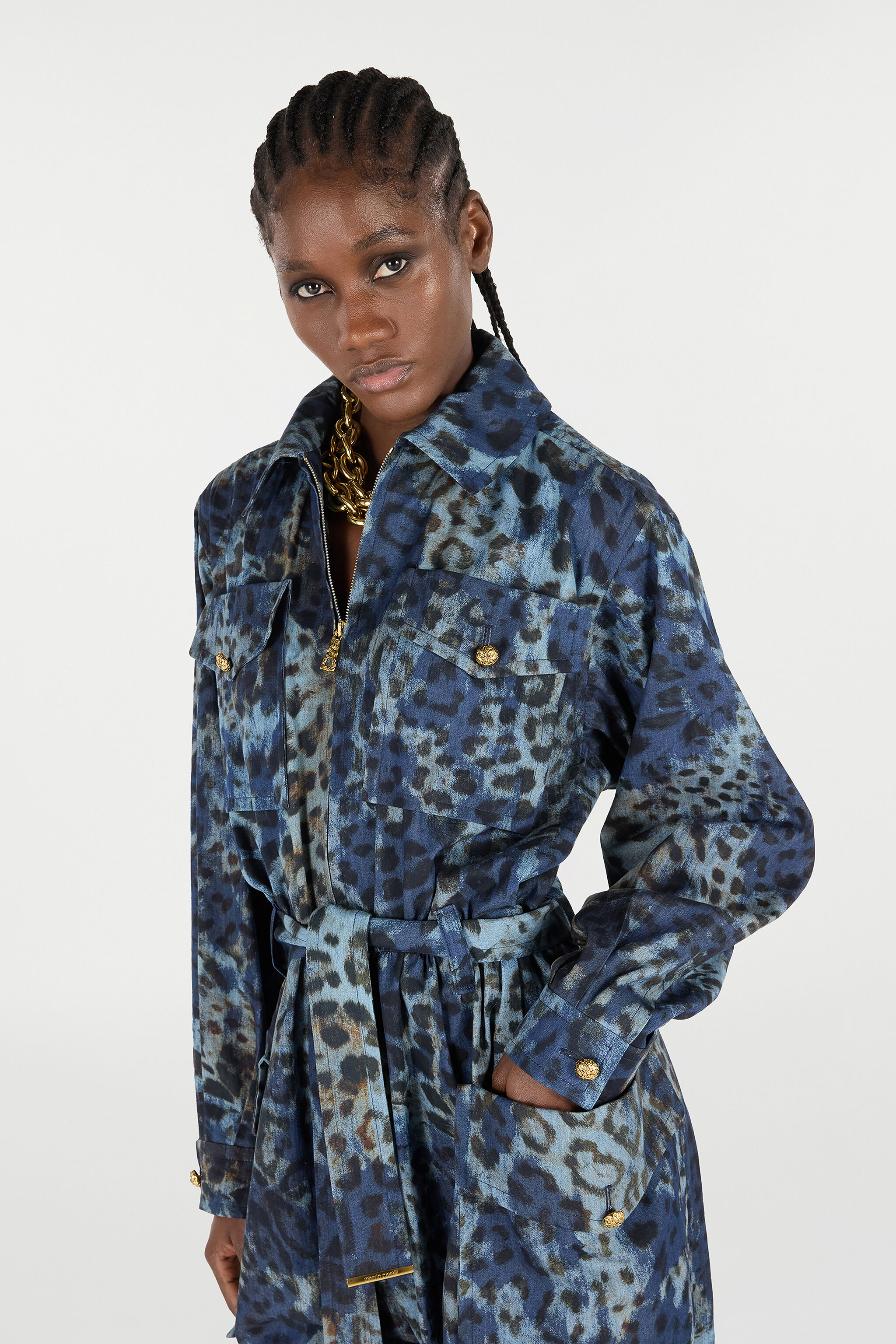 RC Jumpsuit with Animal Print BLU/MARRONE VQJ155-VT010