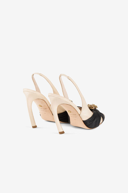 RC Zapatos de tacón Tiger-Tooth con tira trasera Marfil/Negro QWS012-TL001