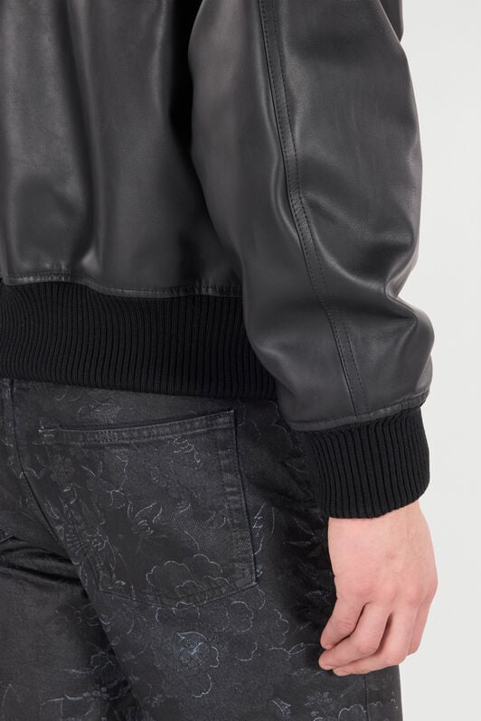 RC Leather Bomber Jacket with Hood Black VNP464-PN104