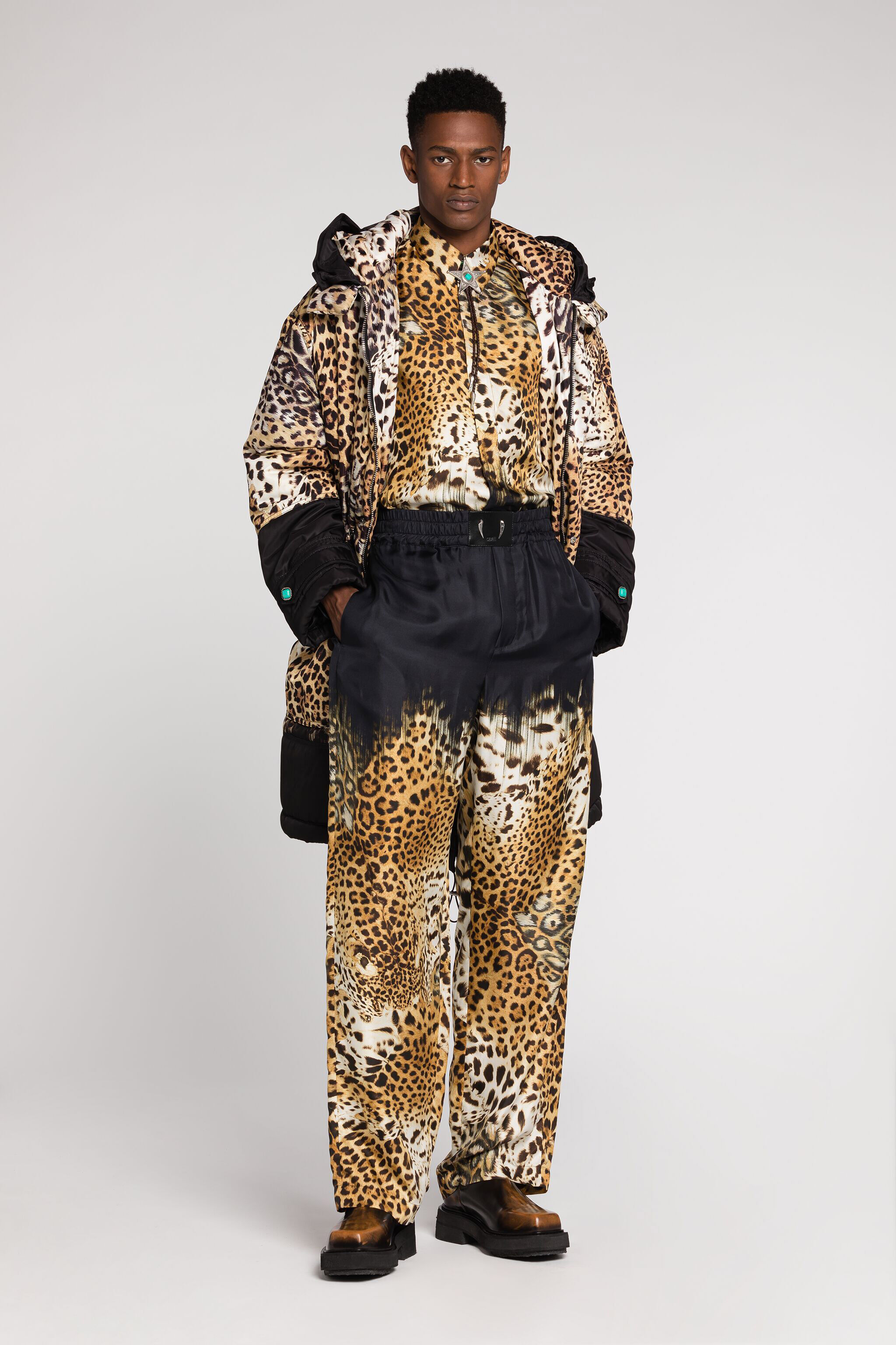 RC Leopard-Print Silk Trousers Light brown RRT220-2N411