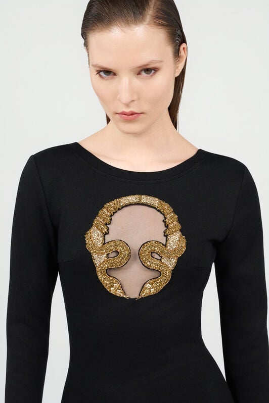 RC Mini Dress with Gold Embroidery BLACK WKR138-JV027