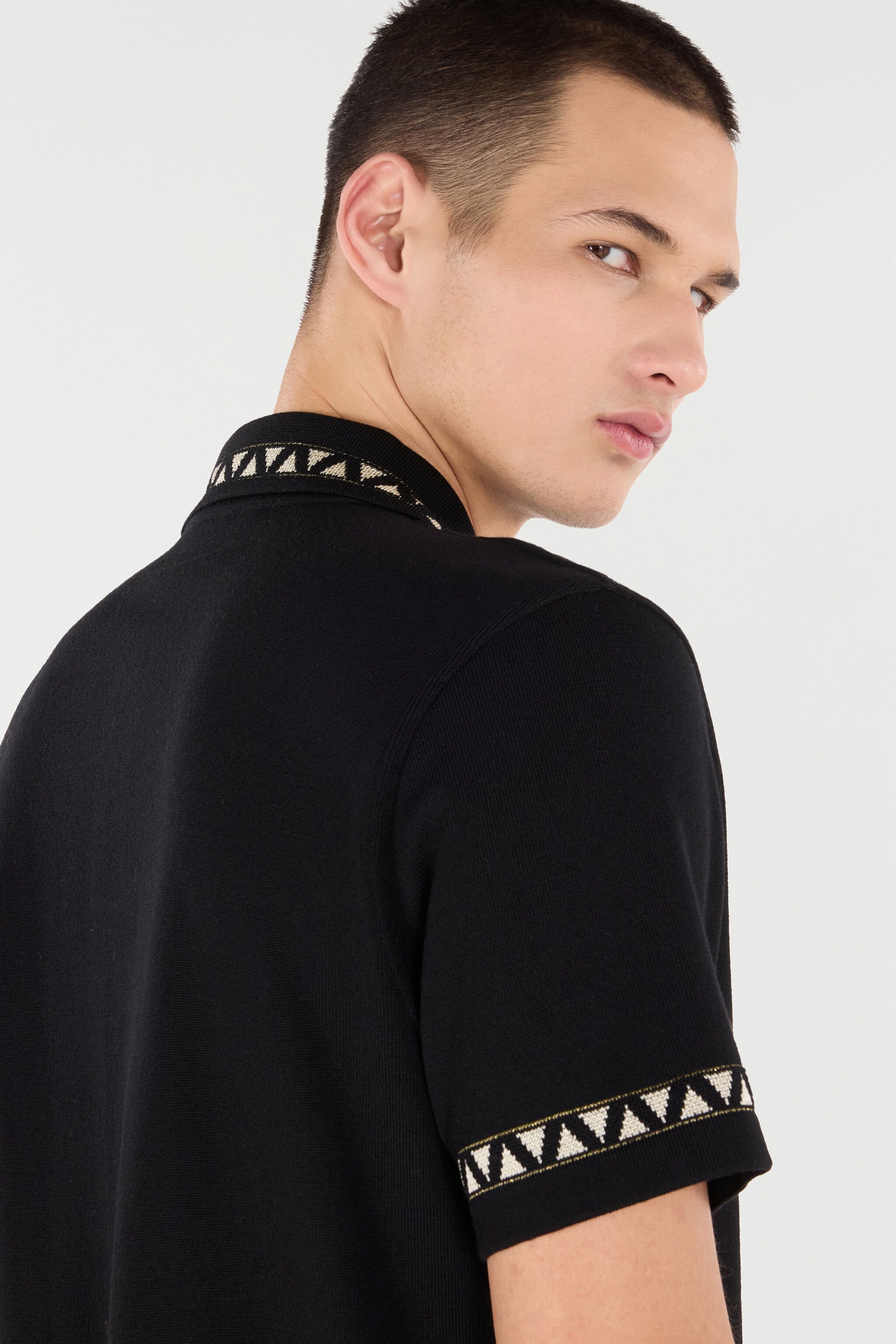 RC Knit Polo Shirt with Jacquard Motif Black VNM640-MQ027