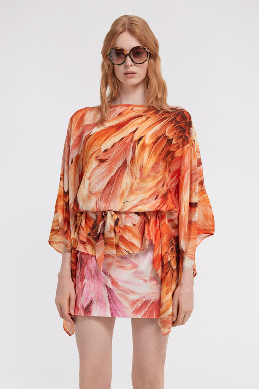 RC Plumage print short kaftan Orange SWT725-SQL71