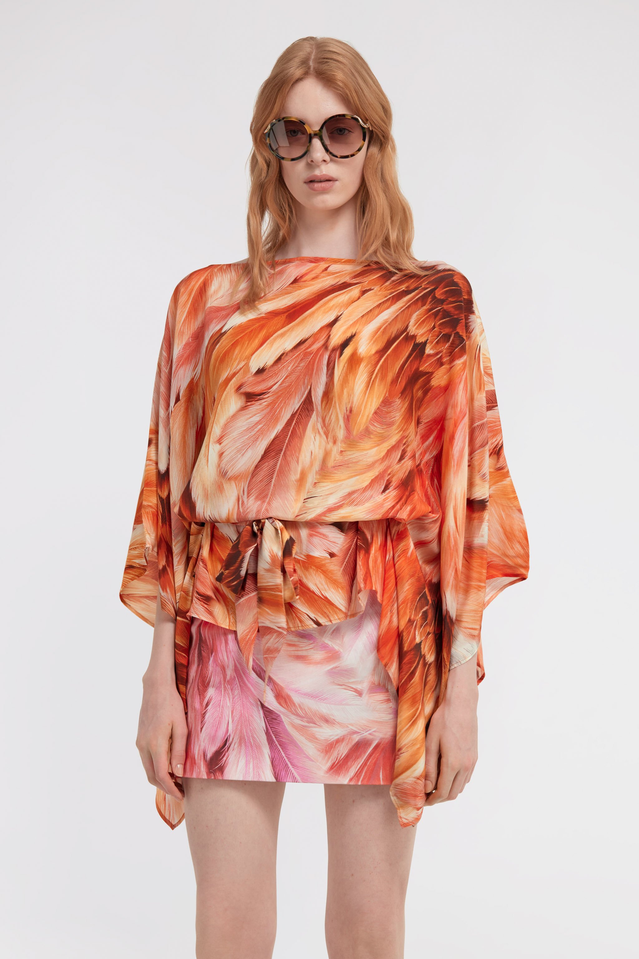 RC Plumage print short kaftan Orange SWT725-SQL71