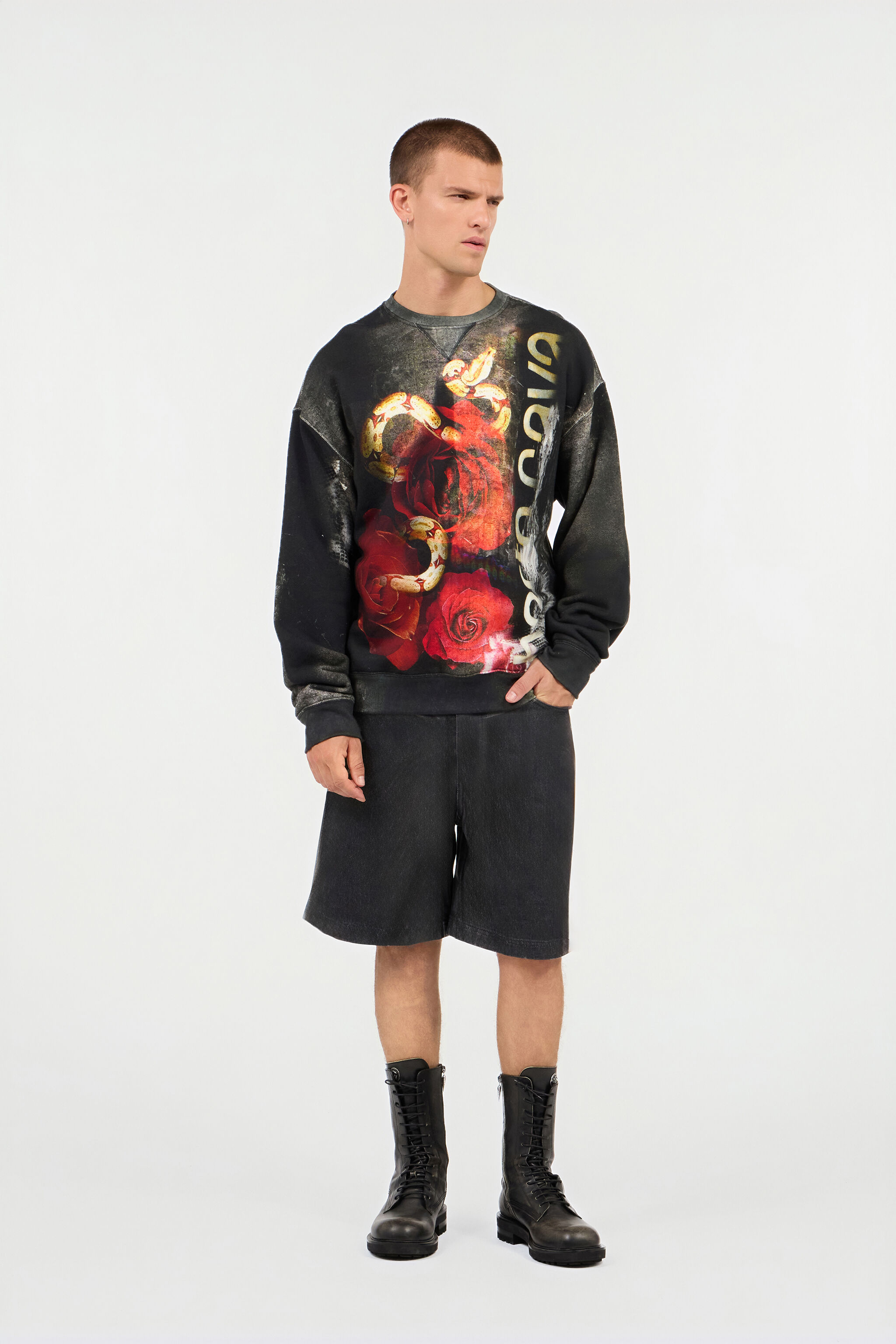 RC Roses And Snake Print Sweatshirt Red URT68C-5ON67
